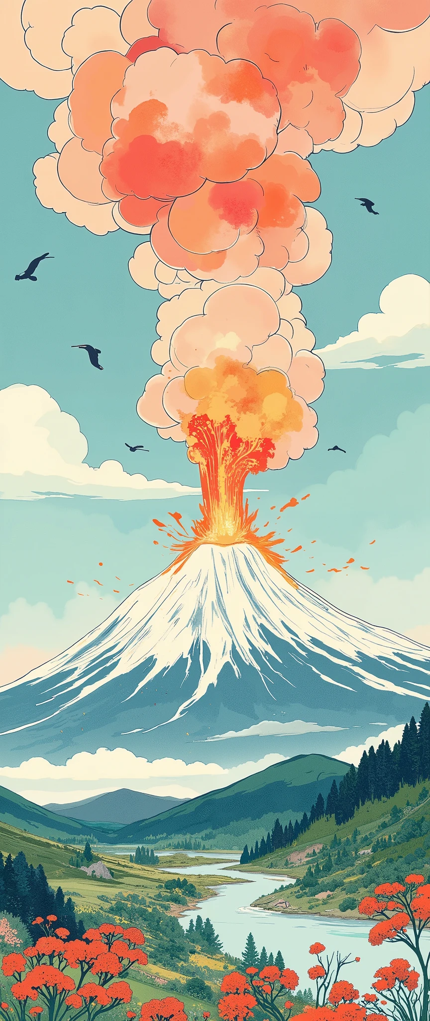 ( Ukisei:2.0),8k,16k,wallpaper,( Katsushika Hokusai style:2.0),(Volcanic eruption),(Mt. Fuji eruption :2.0),( Vector Art :2.0),( flat design:2.0),( flat color:2.0)
