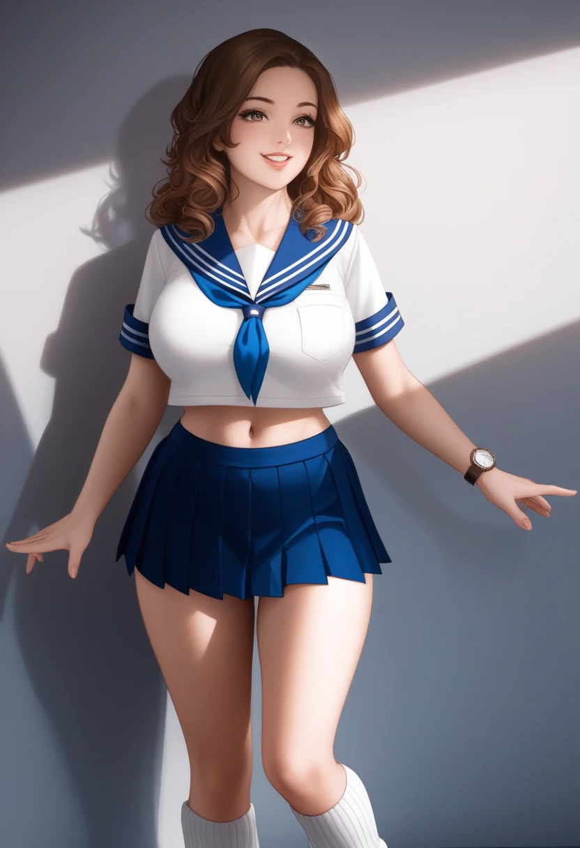 masterpiece, Highest quality, High resolution, Super detailed, smile, Woman with long red hair and bangs, ponytail,Bright Blue Eyes, Beautiful girl, Golden tiara on the forehead,Sailor Warrior Uniforms,Mini Pleated Skirt, Swimwear,Big Tits,(Open your legs and show them)