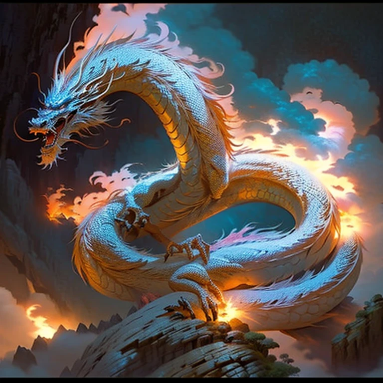 amazing quality, masterpiece, best quality, hyper detailed, ultra detailed, UHD, DOF, depth of field, HDR,( face to the viewer:1.3),
In the sky, the clouds artfully come together, forming the shape of an Eastern dragon with their wispy contours, red, colorful cloud,( storm:1.4), ethereal beauty,
Covered by clouds, looming, full of mystery, star sky, sparking, gold, dazzling, glowing, shine, (background light,  hope light:1.1), fog, (fantasy:1.2), (translucent clouds:1.2),
perched on a cloud, mystical sky,( Luis Royo:1.2),
<lora:add-detail-xl:0.75>,
<lora:EnvyBetterHiresFixXL01:0.75>,
<lora:extremely_detailed:1.0>, extremely detailed,
<lora:EnvyInkSwirlXL01:0.75>, swirling ink,
<lora:zavy-chnsdrgn-sdxl:0.6>, zavy-chnsdrgn,
SK_Fantasy,