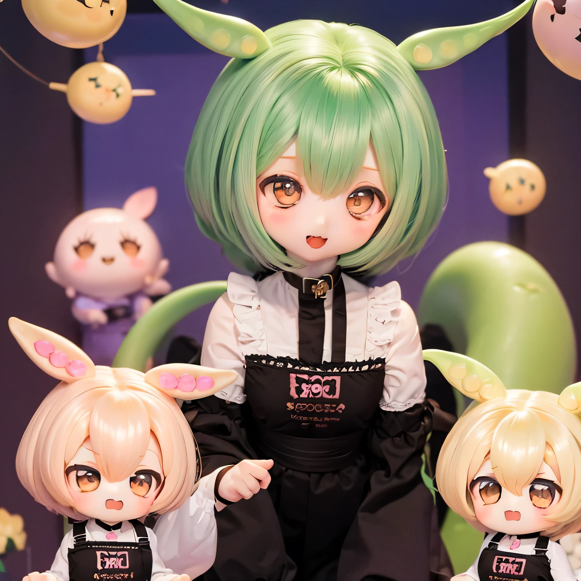     green-haired Zundaman in a cute pose(((((Chibi)))))play、(((Mother and daughter)))