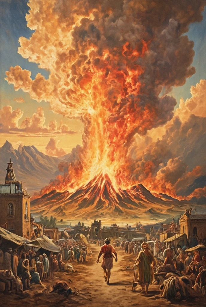 <lora:Nicolas Poussin Style:1>Nicolas Poussin Style - scena di distruzione raffigurate in un'antica illustrazione raffigurante le conseguenze catastrofiche del terremoto in Calabria del 1783