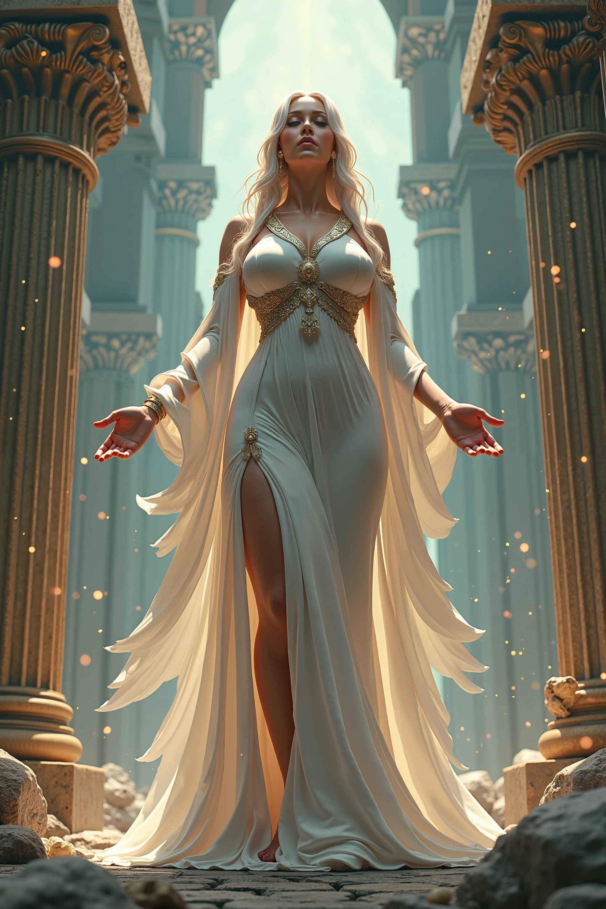 Lucy Heartfilia as an empress with white hair and silver eyes.