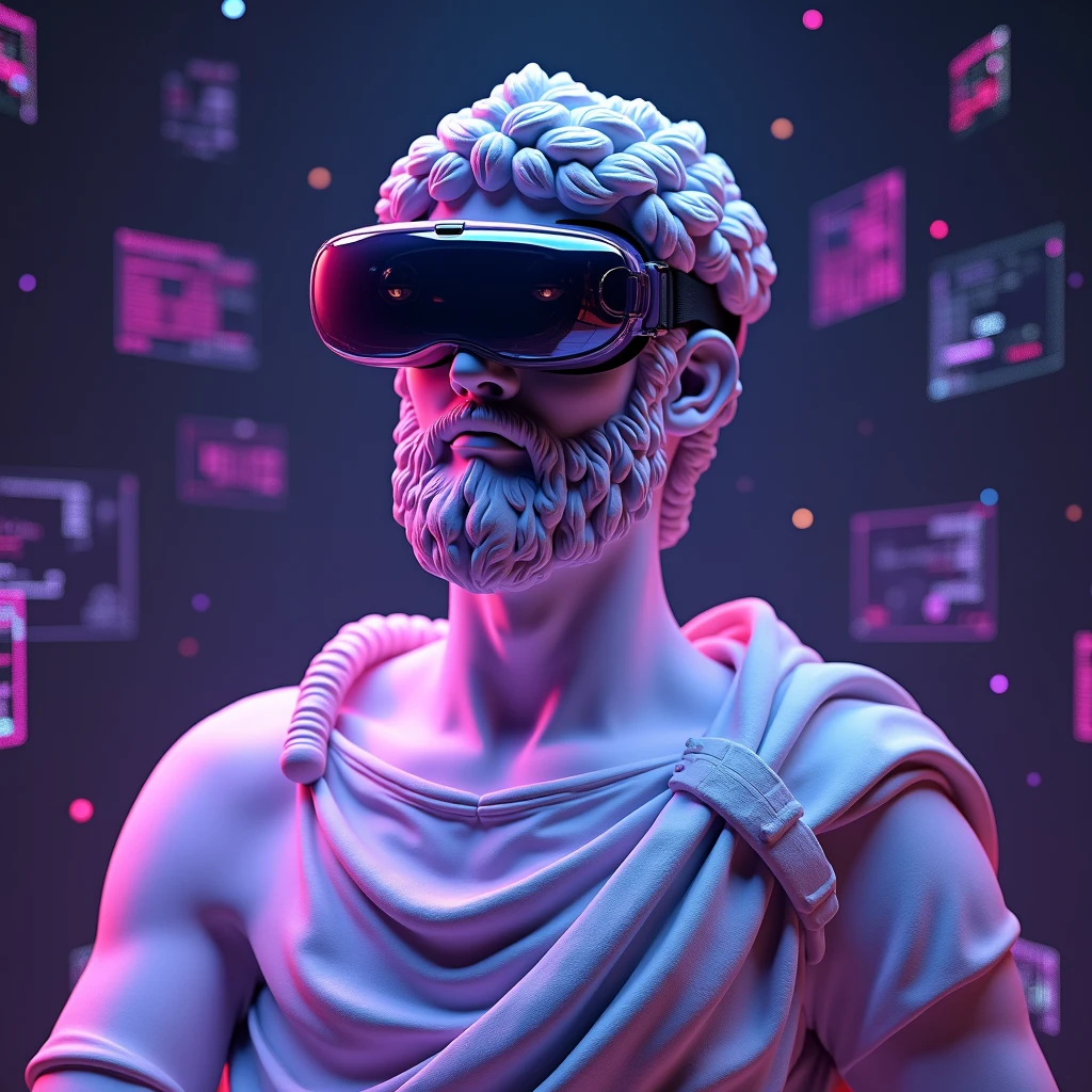 Greek statue with virtual reality glasses