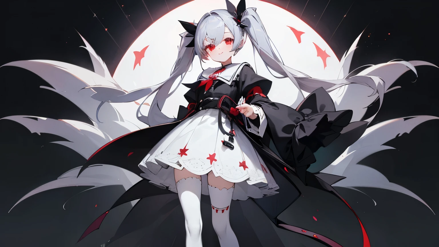 Highest quality I have long hair Gray Hair Konpaku Youmu Sagume Rare God Red eyes I don't have anything vampire Odd Eye kind Miko costume Cat ear Embarrassed Background Black