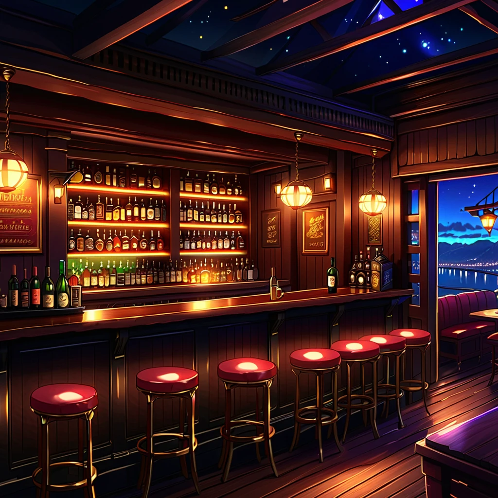 ( Masterpiece  ),  top quality,  super detailed, Anime Background, Cozy bar , Night Bar