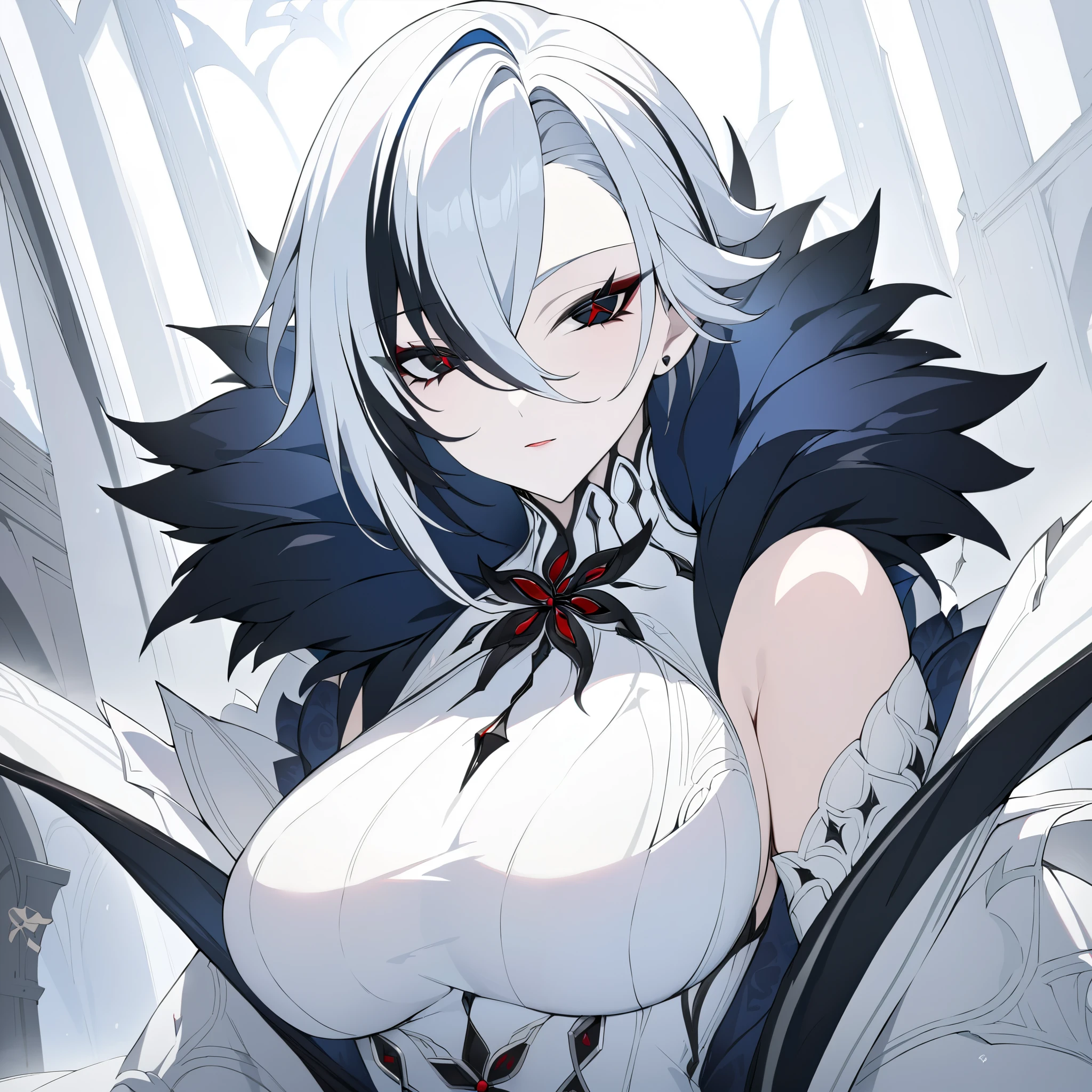 girl, (huge breasts 150 cm), (narrow waist), Powerful woman, by white, big butt, beautiful face, fine features, Red eyes