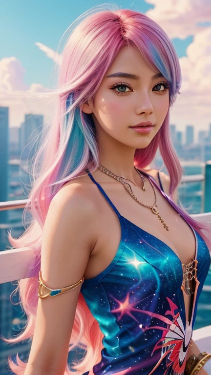 mulher, idol engraving, with rainbow colored hair tips, fitas no cabelo, mulher de 18 anos, feliz, in twin tails, perfect symmetrical eyes, olhos azuis claros e brilhantes, pale skin, pele suave e sedosa, standing in a space galaxy, grande corredor, warm lighting, corpo inteiro, (((sorriso:1.2, orgasm expression:1.6, corar))), olhando para o espectador, (((corpo todo))). (((sem calcinha:1.4, detalhado buceta bonita exposta:1.4, espalhar buceta:1.2, pelos pubianos:1.6, cum na buceta))), cinematic light, side lighting, ultra high resolution.