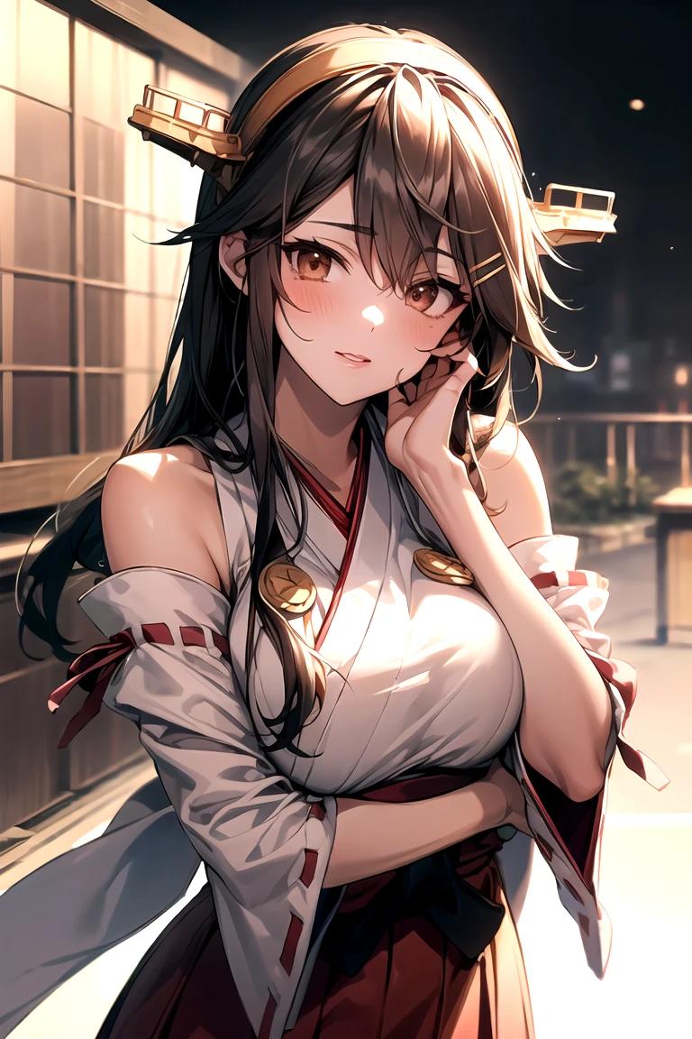 (masterpiece,best quality,highres,8k:1.2),
1girl,(mature female:1.3),(kissing cheek:1.3),
hmharuna, white hairband, hairclip, hmharuna, headgear, hair ornament, hairclip, japanese clothes, detached sleeves, ribbon-trimmed sleeves, red skirt,
large breasts,blush,looking at viewer,
On tne M1A1