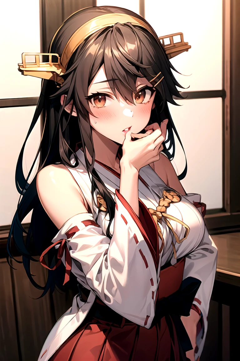 (masterpiece,best quality,highres,8k:1.2),
1girl,(mature female:1.3),(kissing cheek:1.3),
hmharuna, white hairband, hairclip, hmharuna, headgear, hair ornament, hairclip, japanese clothes, detached sleeves, ribbon-trimmed sleeves, red skirt,
large breasts,blush,looking at viewer,
On tne M1A1