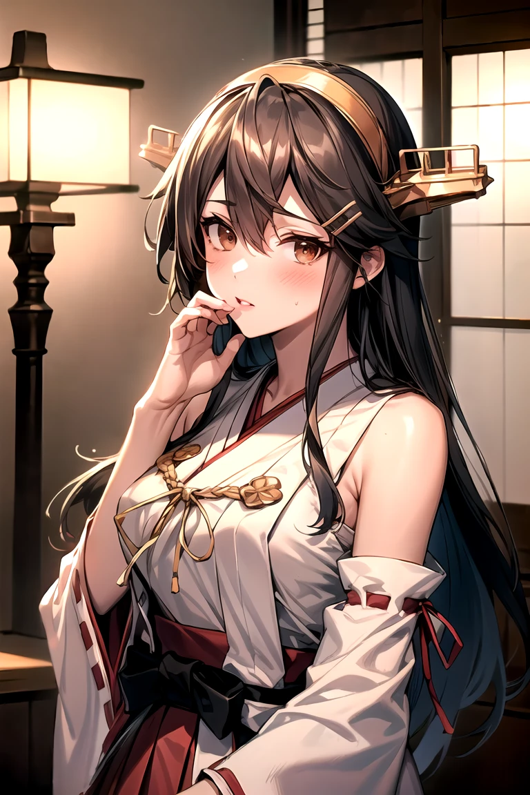 (masterpiece,best quality,highres,8k:1.2),
1girl,(mature female:1.3),(kissing cheek:1.3),
hmharuna, white hairband, hairclip, hmharuna, headgear, hair ornament, hairclip, japanese clothes, detached sleeves, ribbon-trimmed sleeves, red skirt,
large breasts,blush,looking at viewer,
On tne M1A1