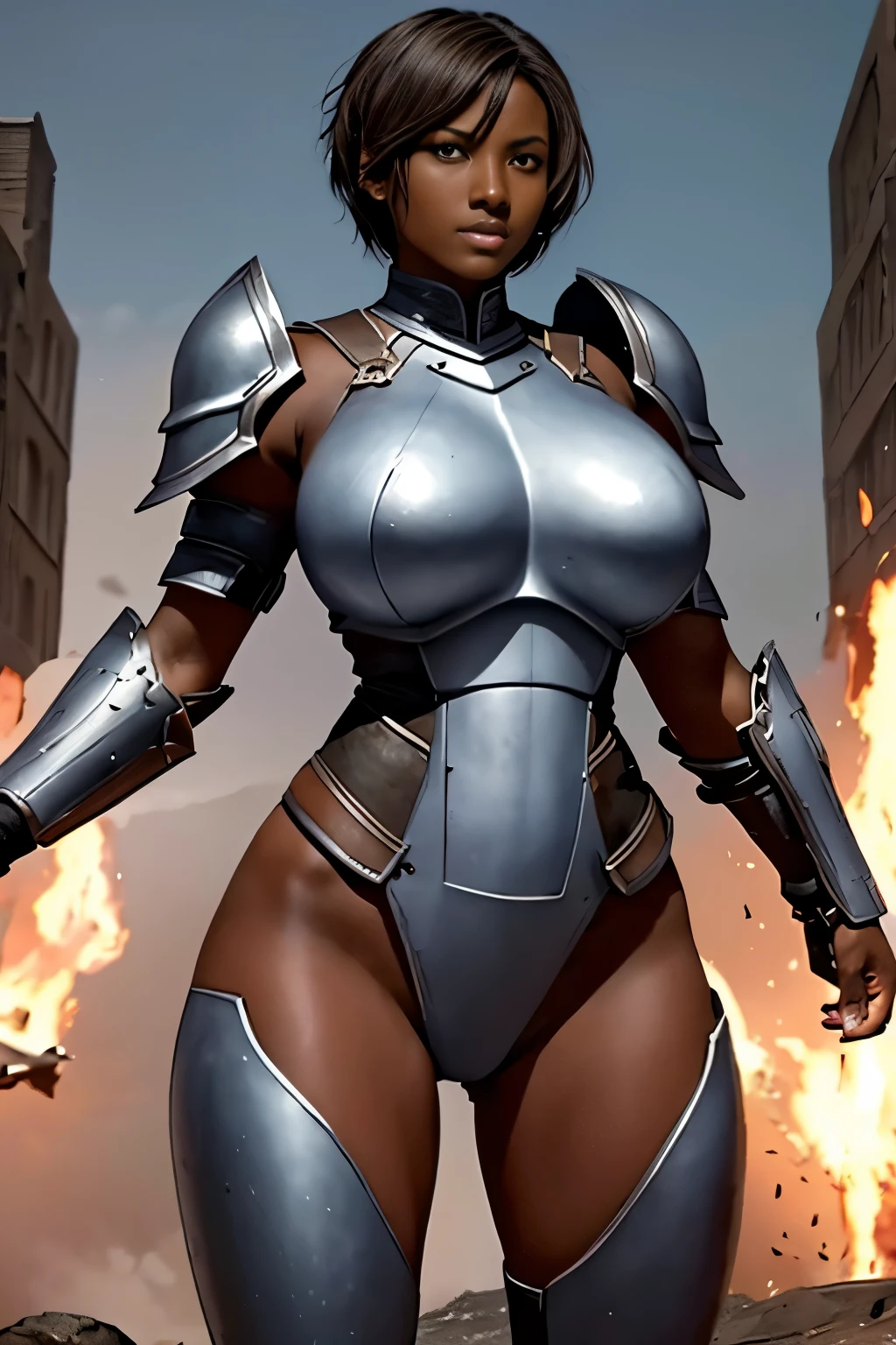  Dark-skinned Woman on the Battlefield,  short hair, Huge breasts and big ass , Imperial Armor