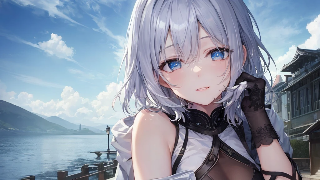 Ultra HD,Look at the viewers, Place your hands behind your back, and, 20-year-old, 非常にshort hair, Long bangs between the eyes, Pale blue eyes, Very detailed,(masterpiece、Highest quality),Gray Hair、Laughter、wonderful, Silver Hair, iris, short hair、 Fluttering Hair、Small face、明るいsmile、(Detailed face) ,Professional Lighting,wonderful風景,blue sky, sunlight,Looking down from above,Portraiture、Open your mouth、Flower Field、Her eyes were shining、Mysterious and enchanting atmosphere。With AI Painting、andてもshort hair, Long bangs between the eyes, Very detailed,(masterpiece、Highest quality)、alone、Gray Hair、Fantasy, Silver Hair, Fantasyな風景、smile、Open your mouth、short hair、short hair、hairpin、black eye、Grey Eyes、Beautiful Eyes、Black Shirt、White hoodie