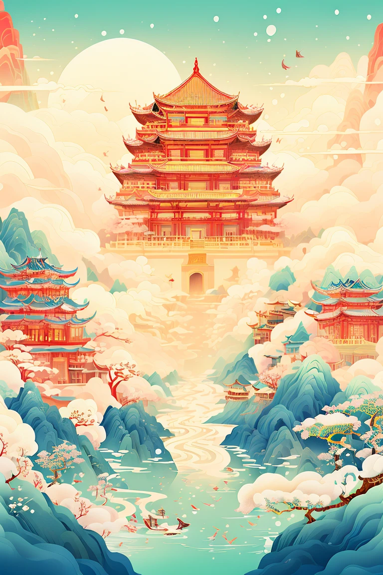 (snowing:1.2),  similar to kemono, Exquisite lines ,historic building,plan   similar to kemono,  Minimalism ,((ink s ...)), tree ,no human, selection mark ,architecture,landscape, cloud,water,sky,watercraft, outdoor,waterfall,pagoda,boat,building,,mountain,Rio,rich details,wooden boat,white sky,dark  clouds,( snow covering the house :1.2),it is snowing heavily, Snow Maior ,