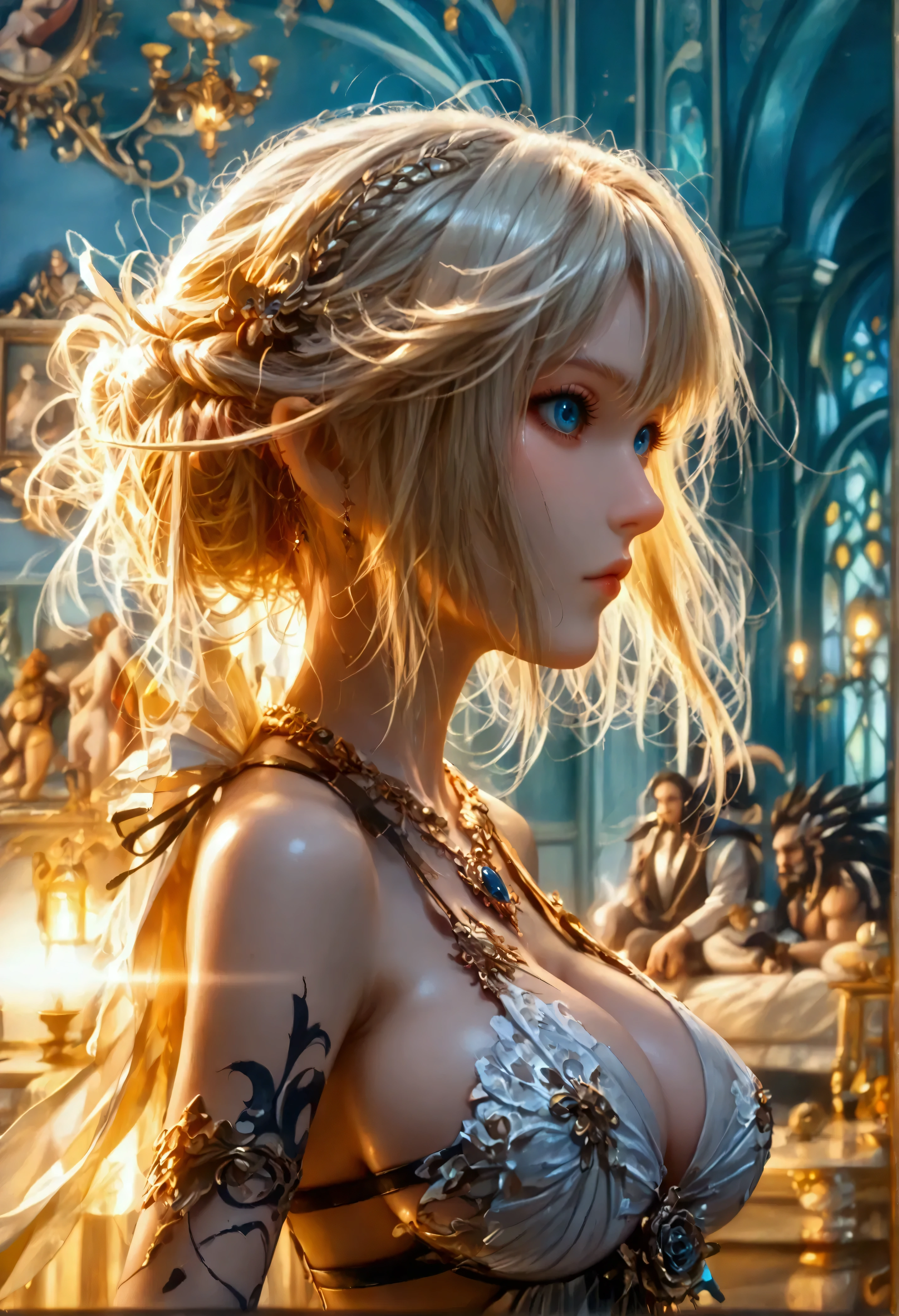 (8k, top quality, Masterpiece , Final Fantasy Style: 1.2),Atmospheric perspective, 8K, Very detailed, Accurate, Highest quality, masterpiece, Very detailed,Sharp focus, High resolution, accurate hand expression, fullbody shot of a female
dragon knight elf, challenging the dragon to battle, (fullbody:1.5),, (nudity:1.7), Complex, Narrow Face, elegant, Wearing a sapphire necklace, black lightweight dress with straps, ((large breasts:1.2), (huge breasts:1.2), (Uplifted and well-defined bust:1.2), (lifted chest:1.2), (perky breasts :1.2),(deep cleavage:1.4),(nudity, exposing beasts:1.5)) and a huge waist, (sexy long legs, whole body picture:1.5), ((nudity, exposing beasts:1.5)), To the camera, Very detailed, Digital Painting, Art Station, Concept Art, Smooth, Sharp focus, figure, ArtJam, Greg Rutkowski, Art by Alphonse Mucha, 8K, Volumetric Fog, bloom, light, lumen, Crank blur