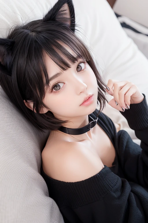 Black-haired、Anime girl in black maid outfit, very Beautiful anime cat girl, Beautiful anime cat girl, Beautiful fantasy anime, Gwaiz,Horror、Big Red Eyes、A big mouth that reaches all the way to the ears、 Anime girl with red eyes, Beautiful Anime Girls, Very beautiful and cute cat girl, Background Blur, Anime Style 4K, Anime fantasy artwork, 4k anime wallpaper, Gubes-inspired artwork