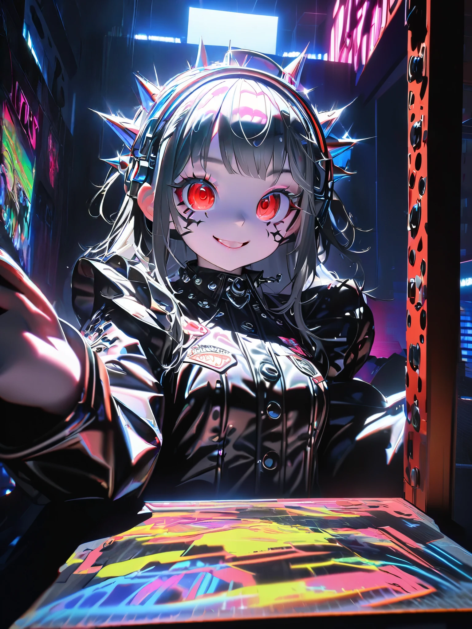 (award winning 8k official art:1.3) of (mad (giant zombie chibi gtsgiga), open mouth, monstrous, breaking:1.3), angry, kawaiitech, kawaii, cute colors, ferocious, good fingers, night, extremely detailed background, sweet, front, epic, (masterpiece:1.4), (best quality:1.4), Amazing, beautiful, finely detailed, (Depth of field:1.4), extremely detailed 8k, stunning, (light reflections:0.5), (crisp:1.5), red twin tails, vibrant, (edge detection:1.2), absurdres, impressive, 120mm, clear, powerful