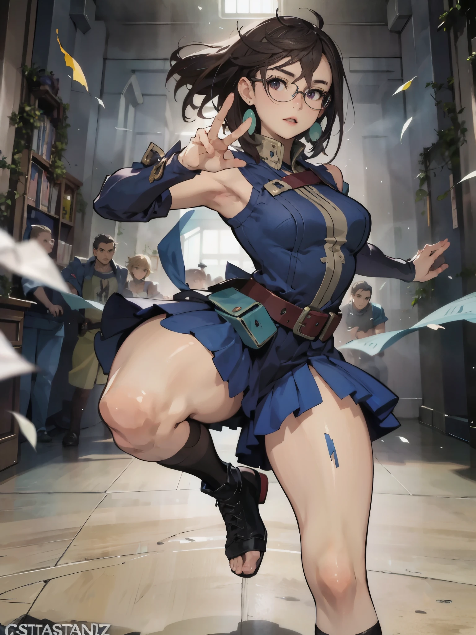 anime - style illustration of a woman, fantasy RPG video game character, official character art, trending on cgstation, e-girl, cushart krenz key art feminine, full body, female action anime girl, glasses, dynamic pose,