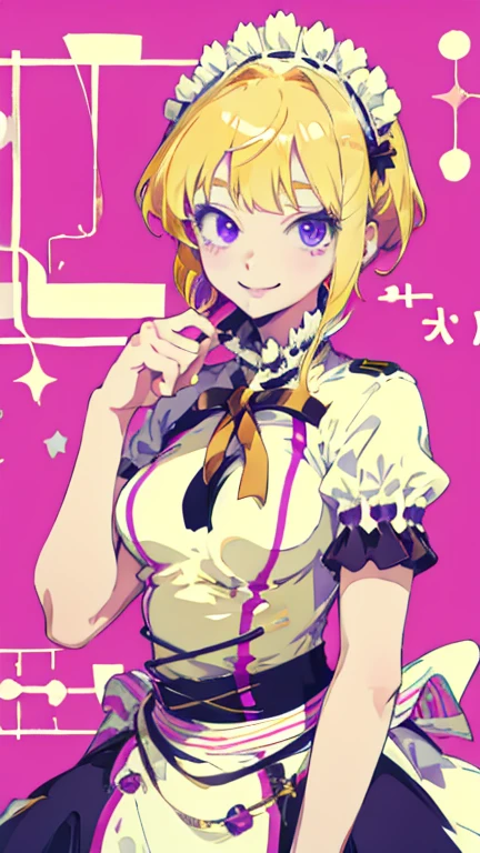 Maid,  blonde hair ,  purple eyes, smile