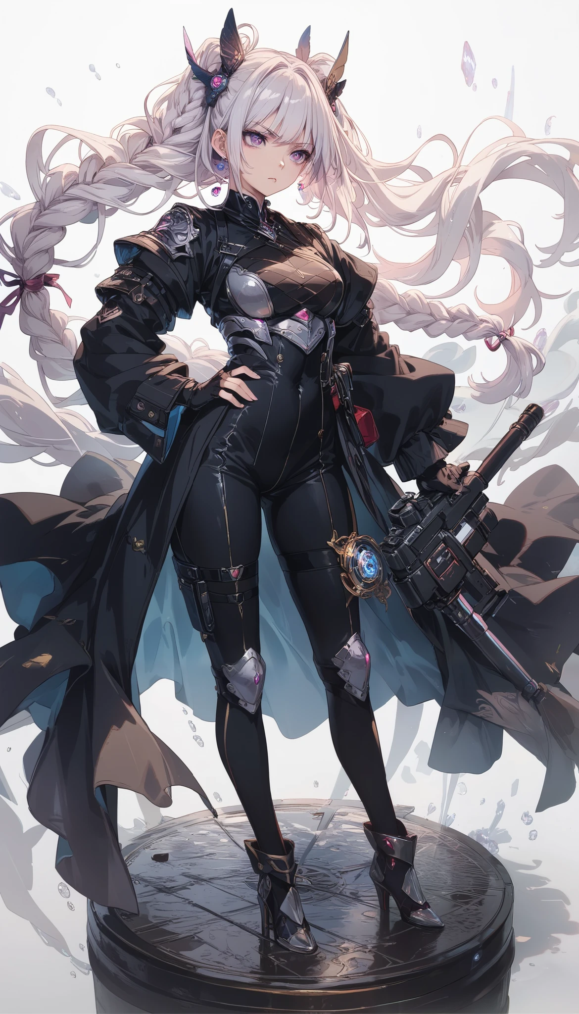 1 girl, small nose,black suspenders,Bulging,walls: Black miniskirt,garters,Gaze,Small face,bangss,holster,Beautuful Women,hands up,leg holster,Gaze,black boots panty shot, provocation,flank,flank sweat soio,arm, pose muy sexy,(with sparkling eyes and a contagious smile), very beautiful detailed face and eyes, bright colors, cute face, delicate beautiful face, Bright magenta eyes, cute eyes, sparkling eyes, Big eyes, (big breasts:1.0), (perky chest:1.1), (pointed chest:1.0), medium hips, glamorous body, white skin, smile, thin pubric hair, shiny hair, super beautiful face, Super beautiful eyes, Super beautiful hair,trendy outfit,sexy and attractive,explosion of colors,big hairpin,full body esbian,illegal occupation, Real World, Natural light,perfect Natural light,looking at viewer,