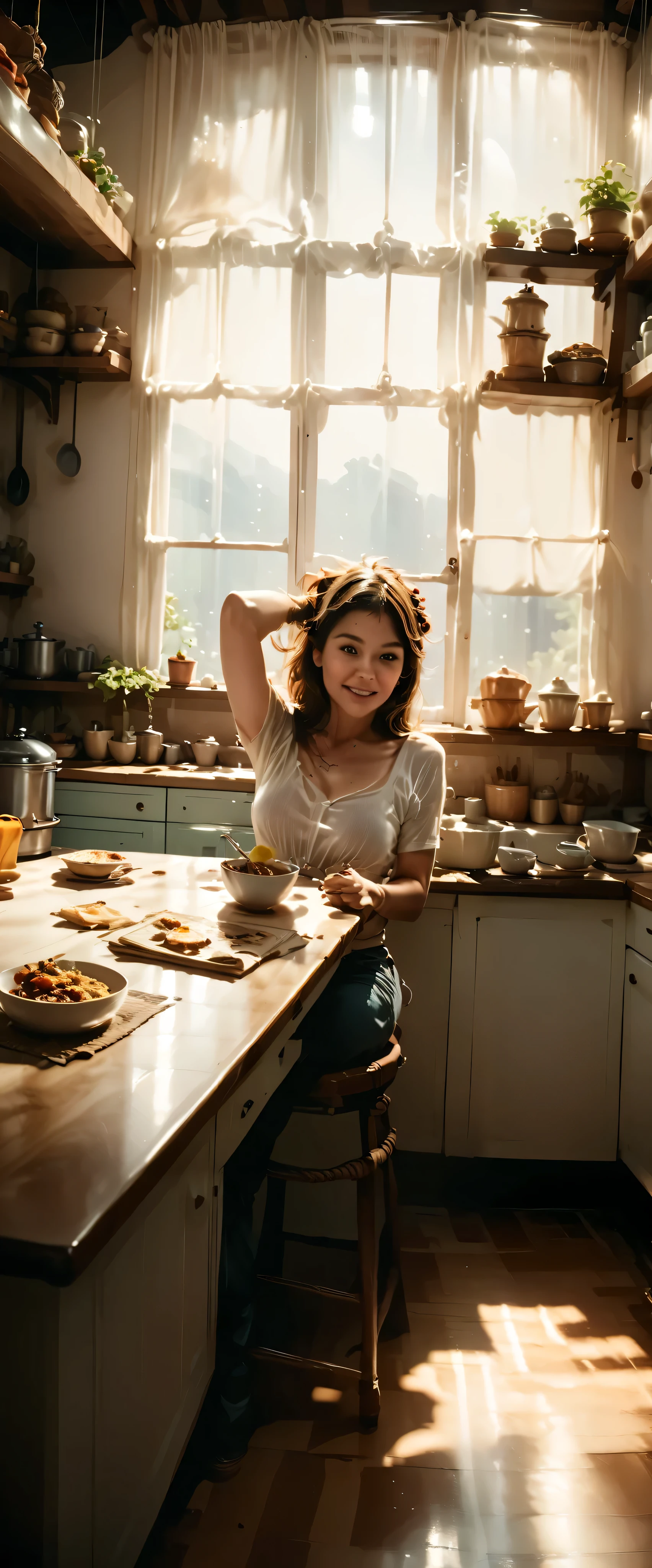 sfw,(masterpiece, best_quality:1.2), 1girl, solo,in kitchen