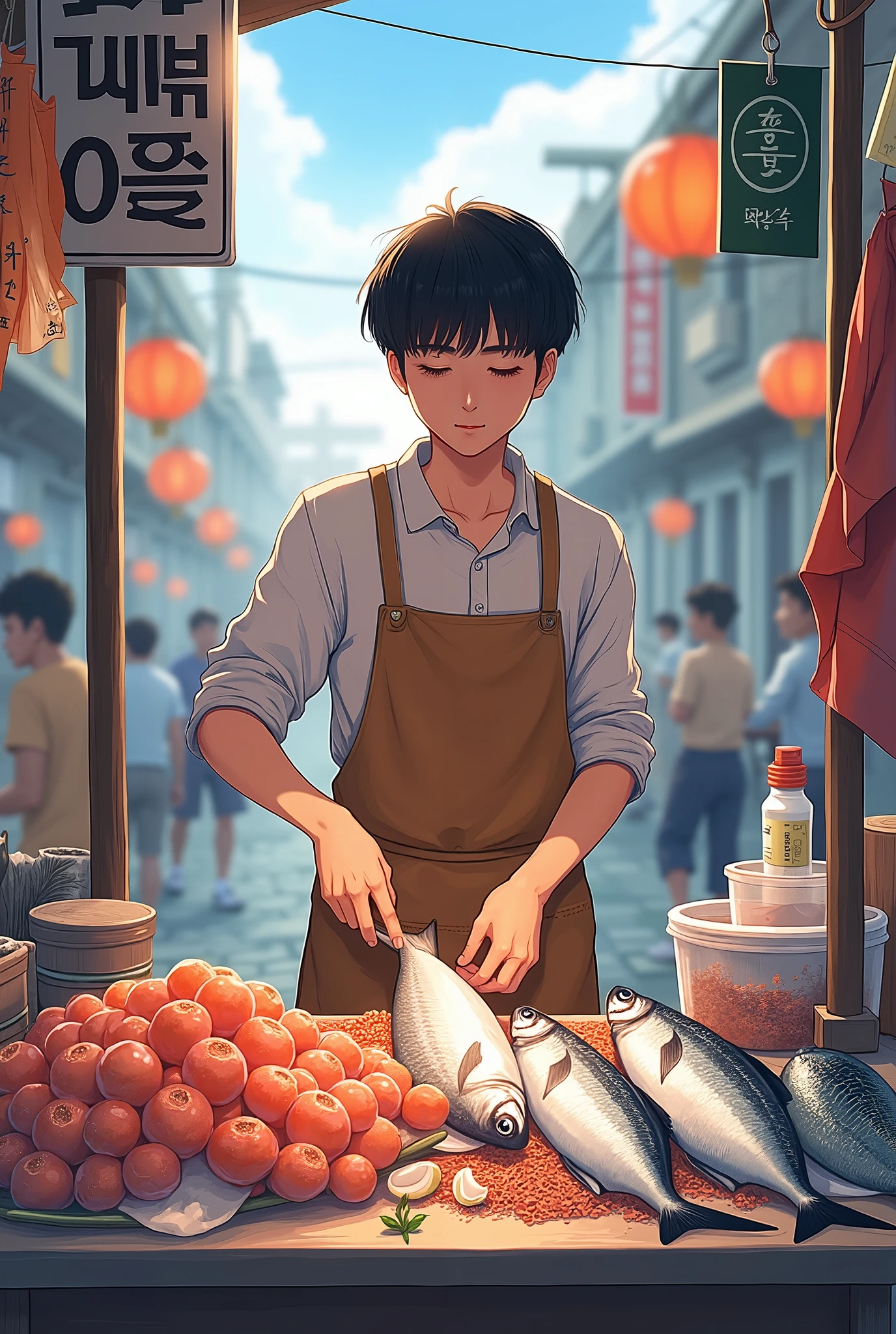A boy who looks like BTS&#39;s Suga and sells shrimp 