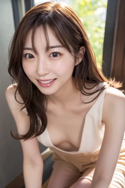  mature girlfriend 、 clear 、virgin、22 years old、  wavy shoulder length hair 、Double teeth、 small breasts with good shape 、 bright 、 Japanese 、naked、Nipples、 realistic feel