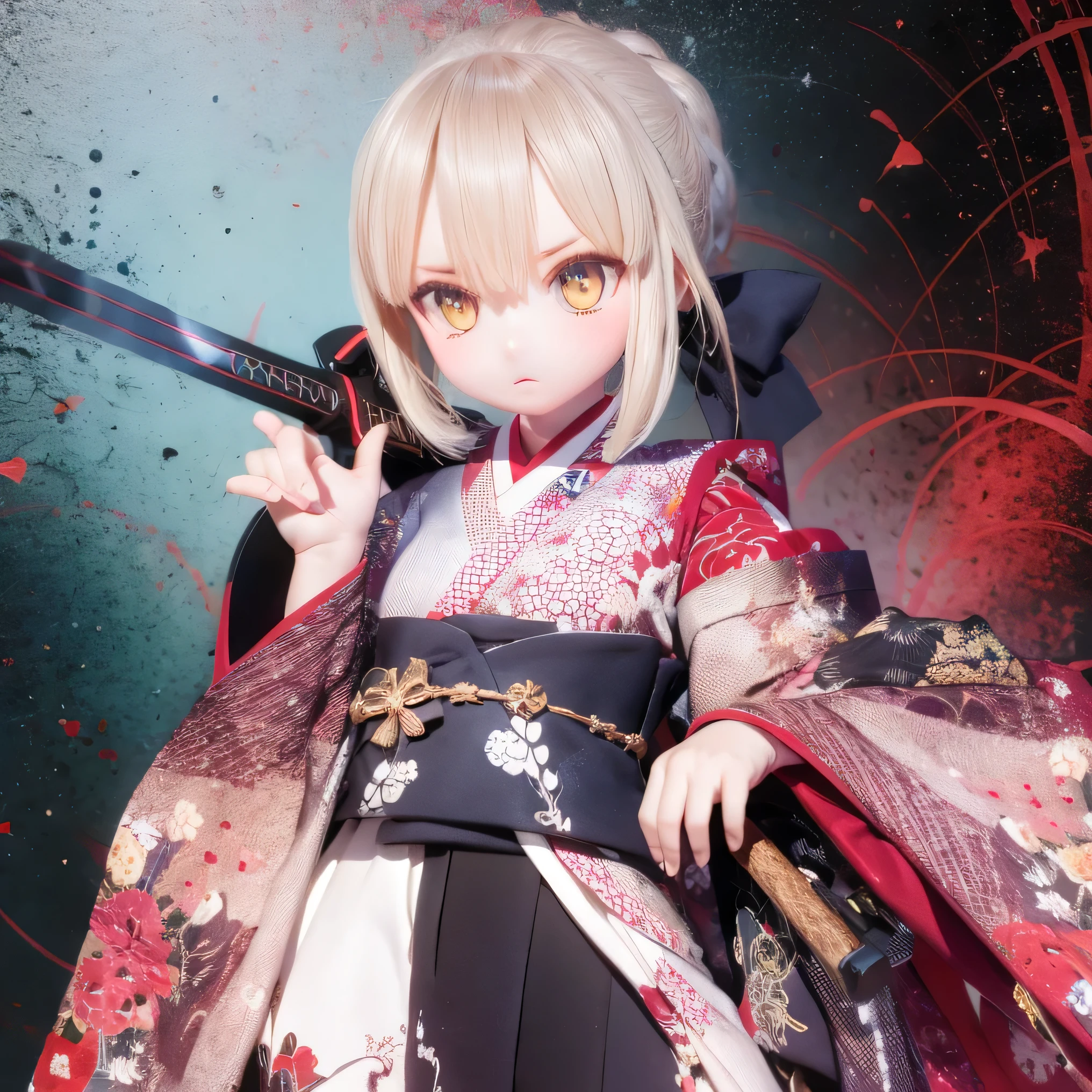   top quality,       expressive eyes      ,        Face Perfect Destiny Saber Contrapost Kimono(((((Wear a sword      ))))))