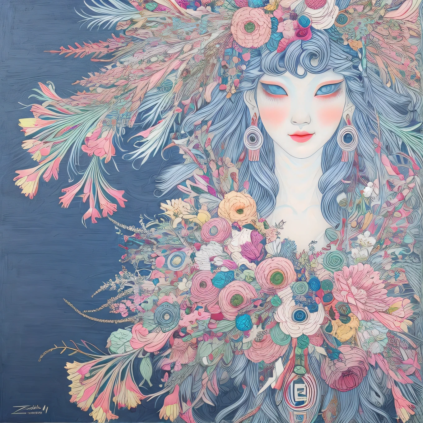 god々 Girl 、 beautiful expression 、(znchn style:1.4)、 official 、​masterpiece、 beautiful face、Joy、joy、Abundance、Floral、art、Awareness-raising、 delicate colors 、 profile、 delicate colors 、コンセプトart、Exquisite depiction。Detailed and elaborate eyes 、artステーションでトレンド、Josan Gonzalez、