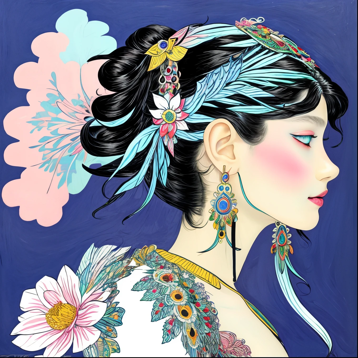 god々 Girl 、 beautiful expression 、(znchn style:1.4)、 official 、masterpiece、 beautiful face、Joy、joy、Abundance、Floral、art、Awareness-raising、 delicate colors 、 profile、 delicate colors 、コンセプトart、Exquisite depiction。Detailed and elaborate eyes 、artステーションでトレンド、Josan Gonzalez、