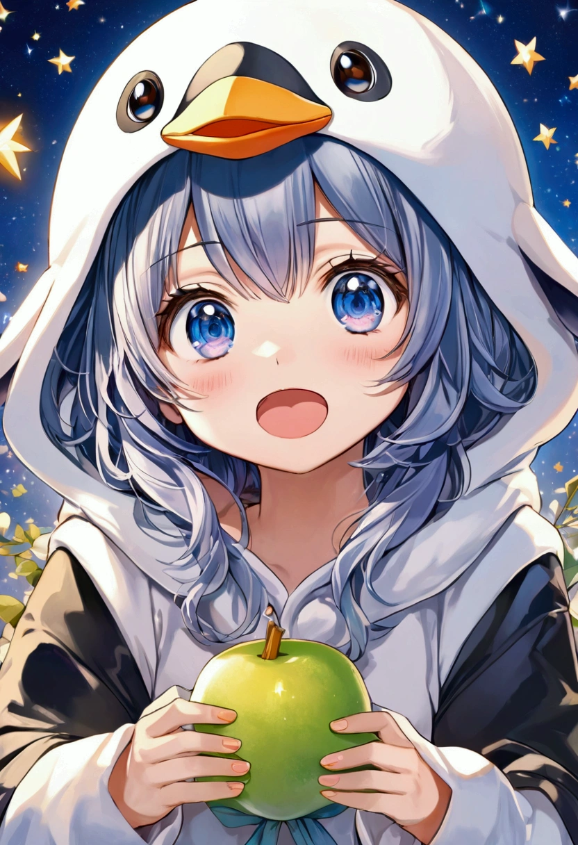 Anime illustration style, girl in cute penguin costume, silly expression, This is cute fantasy art that looks like a fairy tale picture book, ultra detailed, absolutely resolution, masterpiece