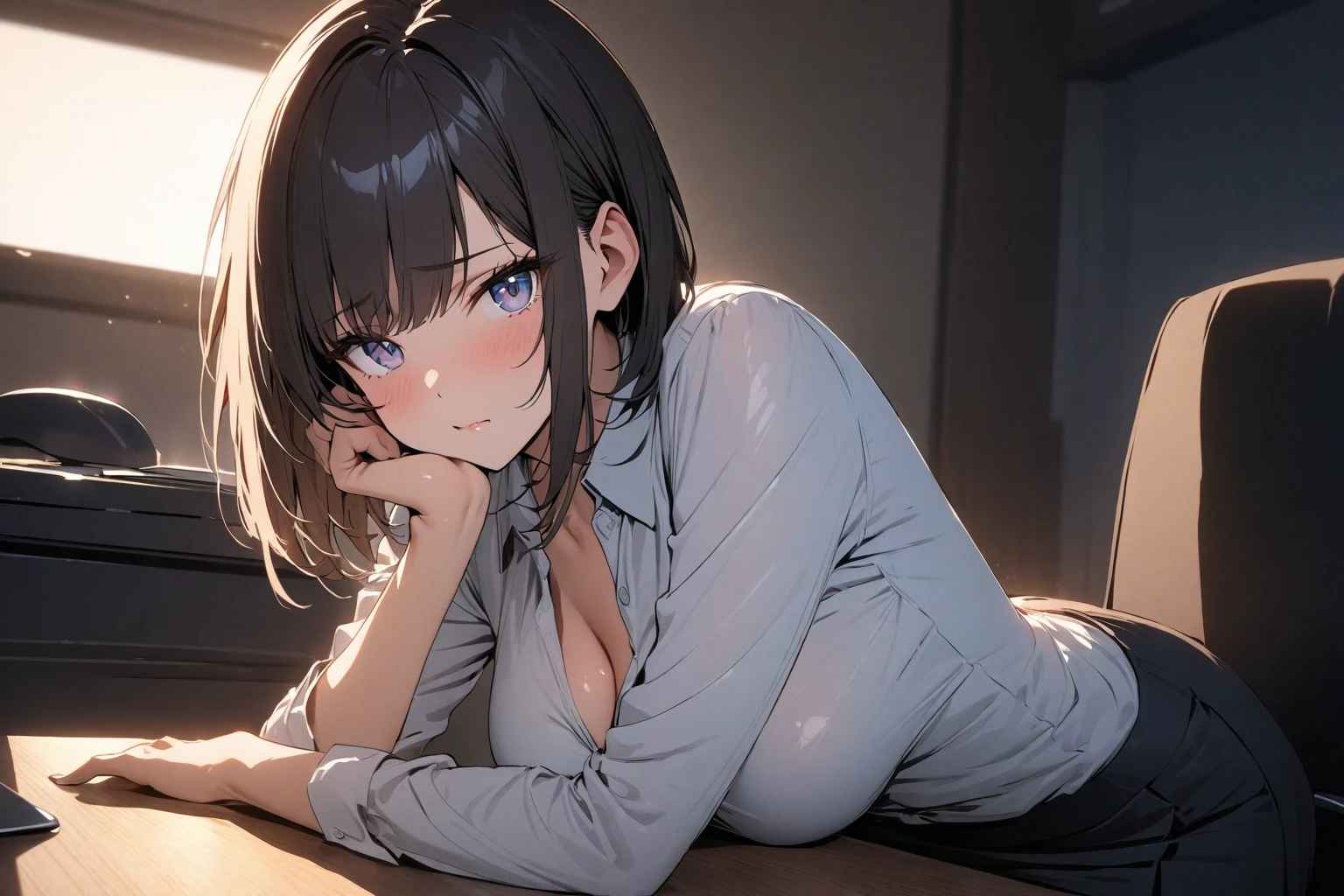 (highest quality:1.4, Add intense highlights to your eyes:1.4, Short, shiny brown hair:1.4), ((bedroom)), cinematic lighting, Shooting from various angles, nsfw, Japanese, ((short hair)), realistic face, realistic skin, light brown eyes, droopy eyes, eyelash, droopy eyes:1.5,lip gloss:1.4, (droopy eyes, look away), angle from below, (CA Uniform, ID card), customer, thin waist, thin thighs, Realistic Eye Size, unbuttoned shirt, Jacket, black pubic hair, beautiful breasts, areola, beautiful nipples, open your mouth wide, sex, blowjob, lingerie, open your legs, back, dildo, masturbation, pleasure, orgasm, hentai, ahegao, penis, blowjob, semen, squirt, street, sidewalk, Pee, Ahegao, blush, sexy, sex from behind, looking back, vaginal object insertion, 