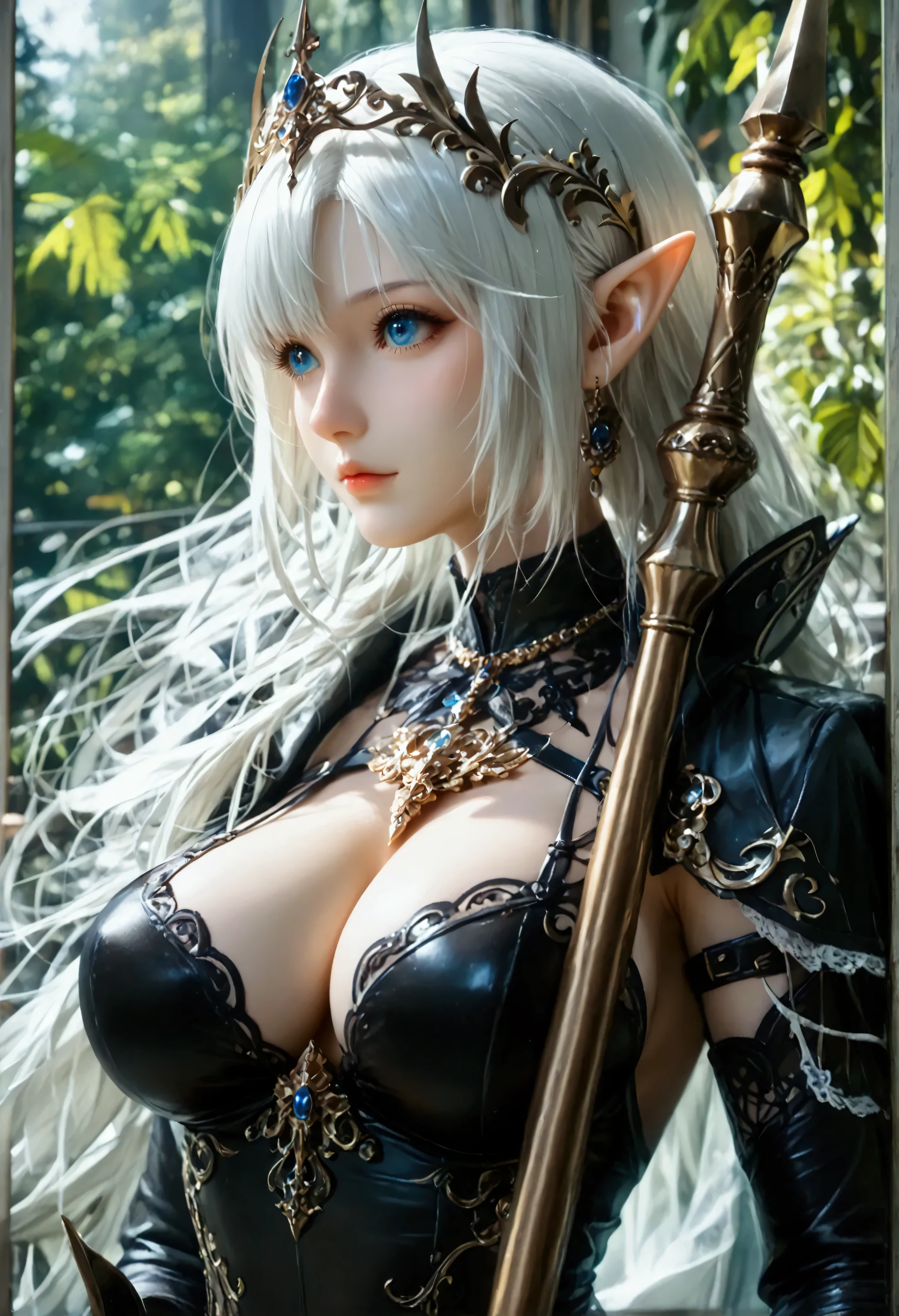 (beautiful,sexy) night elf (resembling a top model) squatting (legs spread wide apart). Arms stretched horizontally in different directions (holding a katana in each hand). Short skirt, suggestive attire. (best quality,4k,8k,highres,masterpiece:1.2),ultra-detailed,physically-based rendering,professional,fantasy art style,vibrant colors,soft and ethereal lighting,black night with moonlight,elven world,fantasy landscape,elaborate tattoos on her body,flowing long hair,pointed ears,piercing eyes with magic glow,pale skin with a subtle sheen,faint moonlight illuminating her delicate features