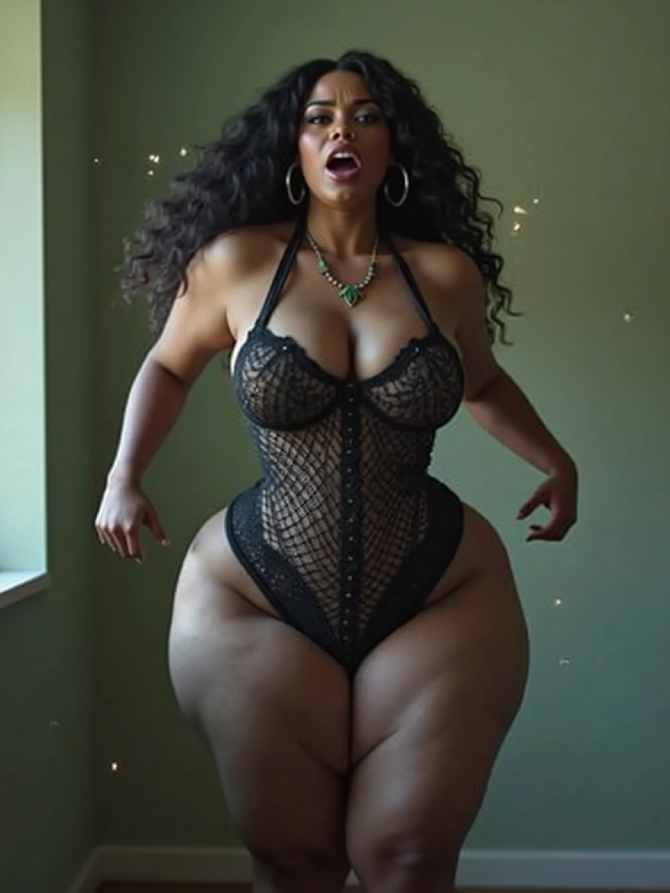 Sexy bbw woman standing in the middle of the stage and posing full body