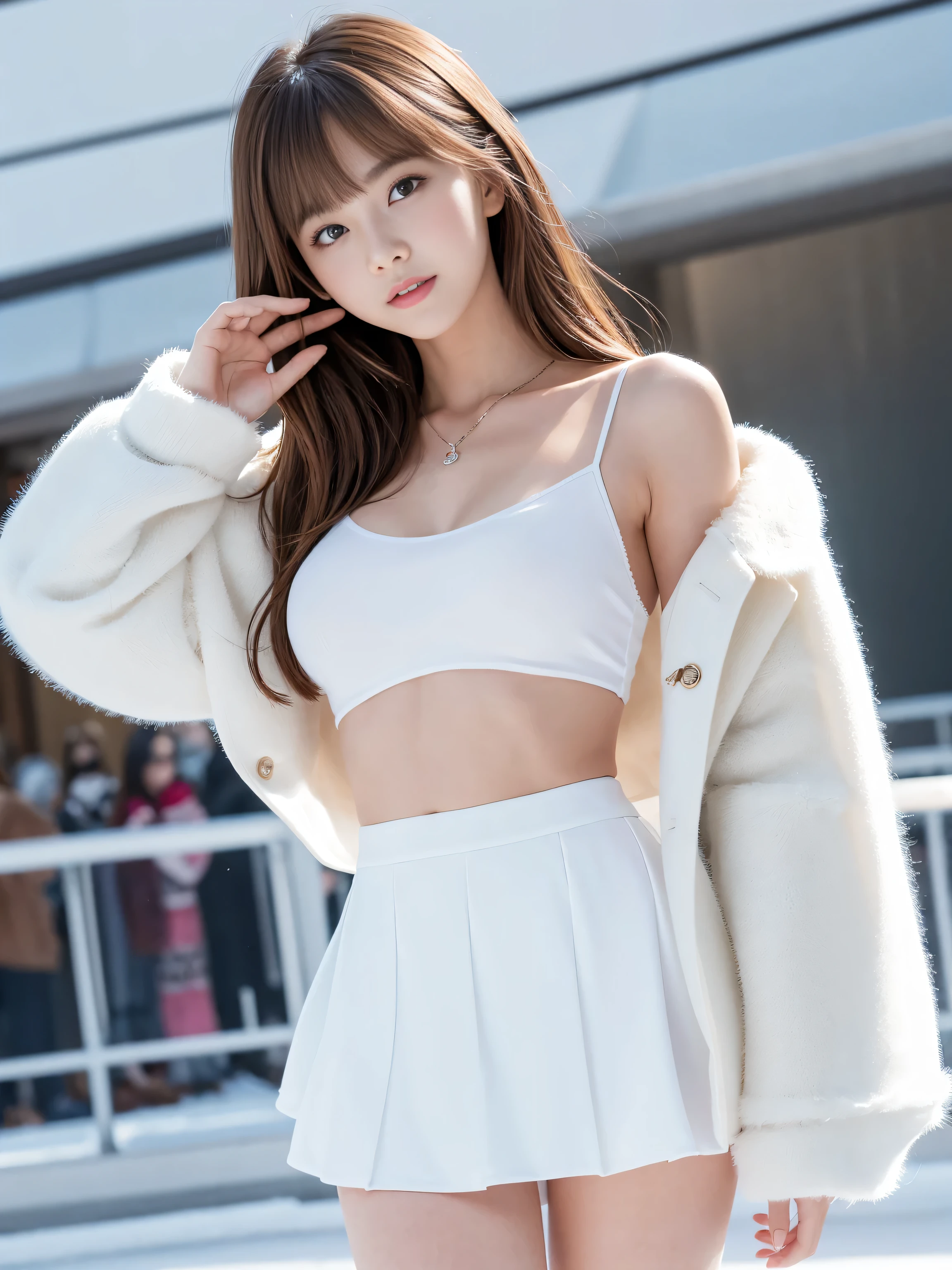 ((highest quality, 8K, masterpiece: 1.3)), concentrated: 1.2, Cute girl 1,nipples erect、Braless walk、 Perfect beauty: 1.4,hoodie: 1.2,Long sleeve、randal color、comics＆Text Graphics、Black ruffle-trimmed drawstring zip blouse,1.1, Highly detailed face and skin textures, Fine grain, double eyelid, whitening skin, ,highest quality,Ultra-high resolution,you,1 girl,alone,_Shiny_skin,Iris,necklace,((Brown_length_Wavy_hair)),(lips)),eyelash,front hair,deal with,compensate,Shiny,pore,skin texture,big breasts、smiling face、living、