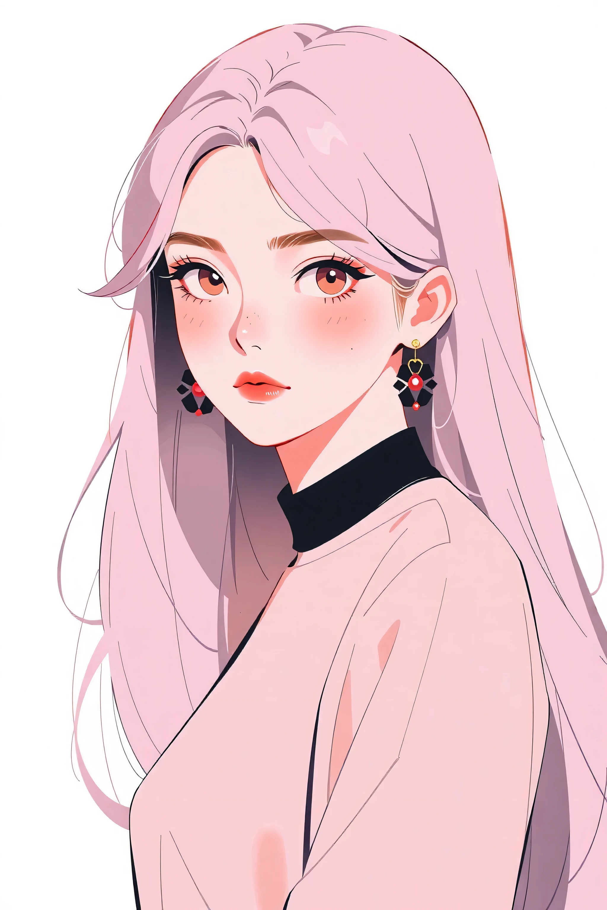 One girl、((tattoos)), Excellent anatomy, masterpiece, Highest quality,Realistic, hyperRealistic, 16k hdr,NSFW、Long pink Hair、Straight Hair、bangs、freckles、high school girl、Slender、Slender body、asian high school girl, huge breasts, cleavage, Lewd, horny, (((sexual gaze))), huge breasts, cleavage, (((neon pink monochromatic color palette))), (((sexy pose))), big pink eyes, ulzzang, portrait, (anime), manga, sexy, submissive, ((seductive)), ((heavy blushing)), shy, tease, 8k, Highest quality, masterpiece, Sharp focus, ((shiny skin)), ((naughty girl)), black background,