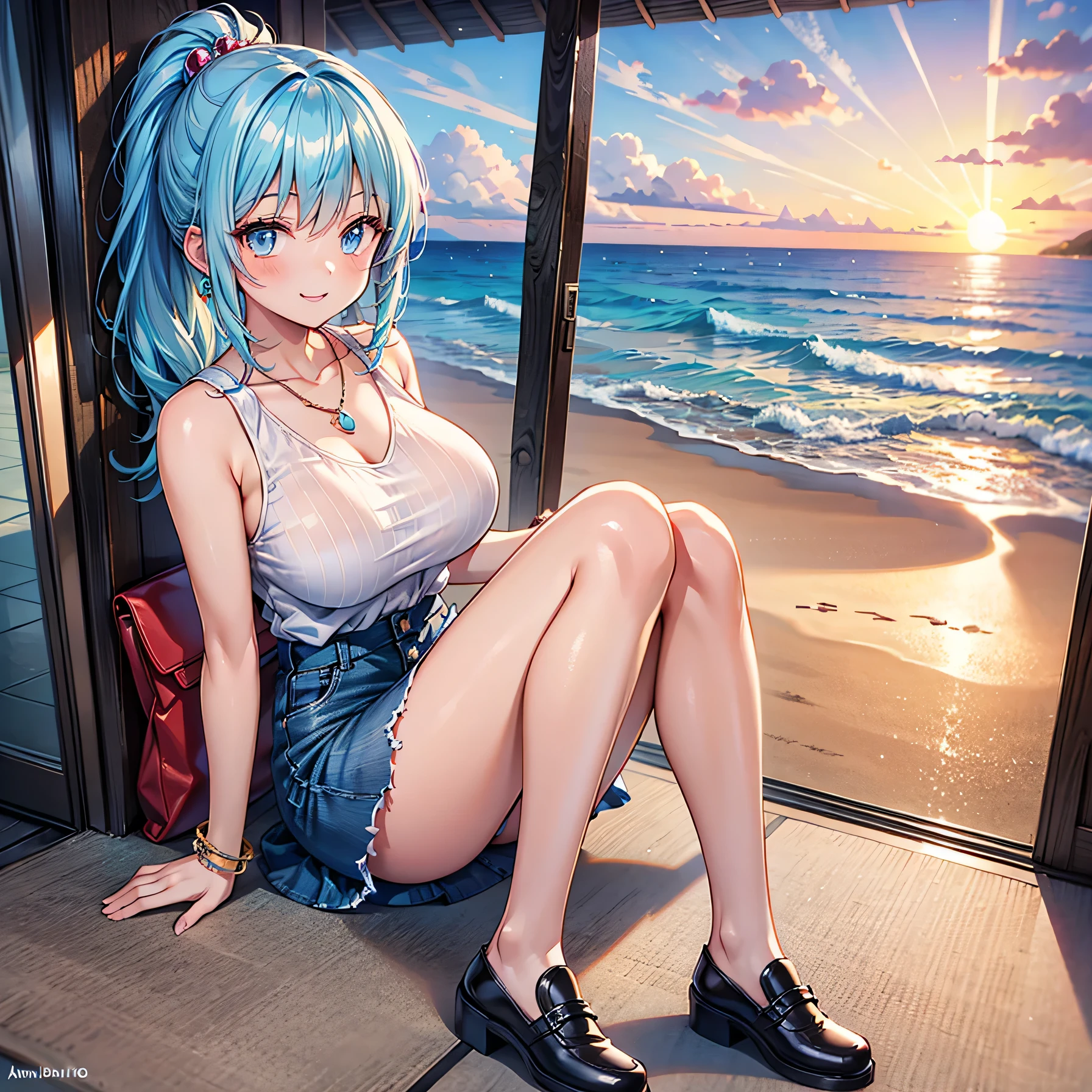 1 girl, masterpiece, best quality, realistic, real, temptation light smile, short shoulder length hair, attractive eyes, (small breasts), (fancy hoodie), (showing cleavage), extremely detailed, full body, in the modern hotel room, (floor to ceiling windows with ocean view), nsfw, --auto --s2
