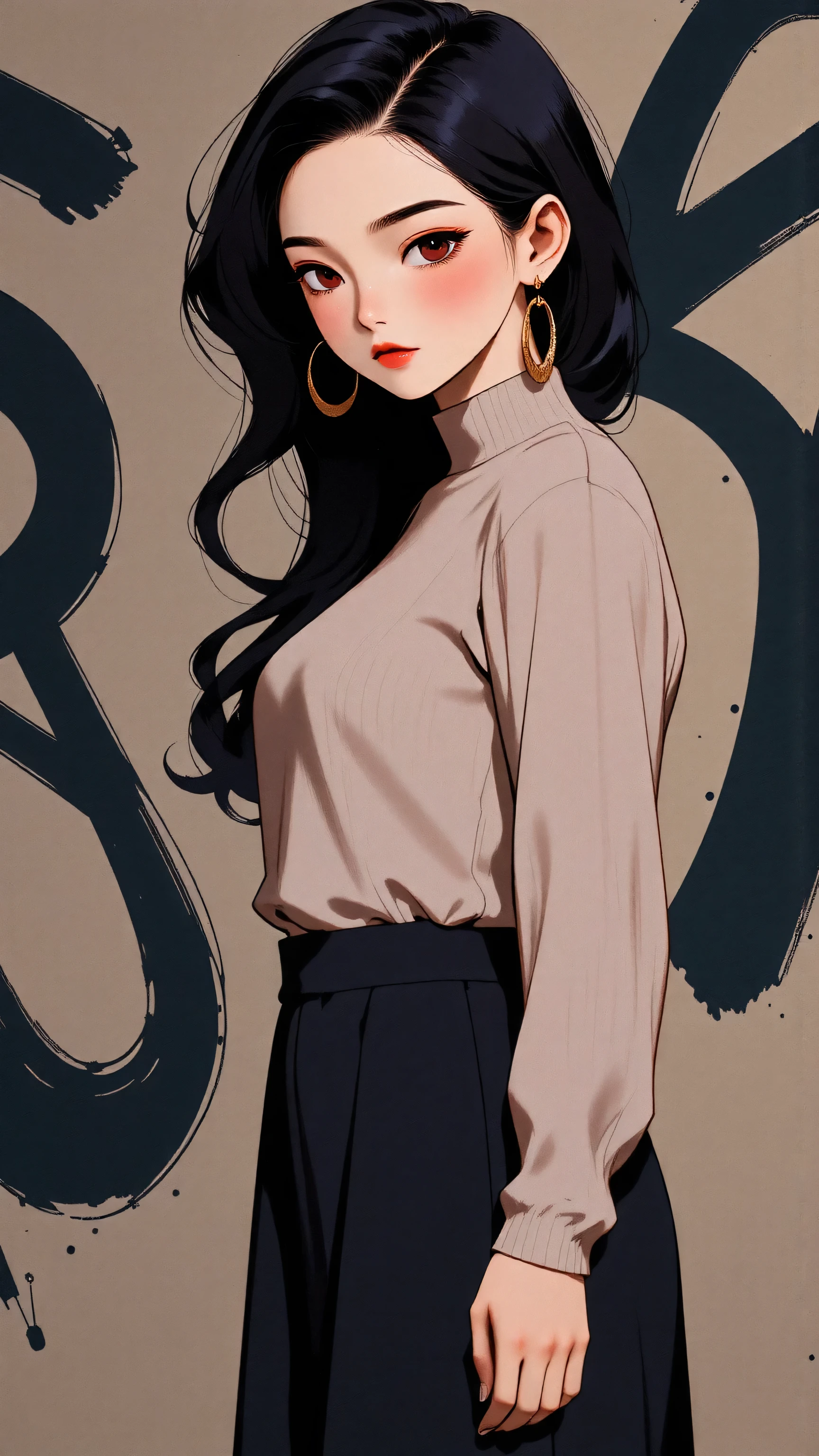 (masterpiece, best quality:1.4), official art, absurdres, vivid colors, girl, asian , beautiful eyes, tight crop top, tight pants, choker, (splash ink, graffiti on wall:1.2), navel, slender, standing, from below, cowboy shot, small waist, thick thighs, (arch back, perky butt:0.6), sharp focus, dynamic lighting, cinematic lighting, dramatic shadow, highres, ultra detailed, finely detail, extremely detailed, detailed eyes and face, sharp pupils, realistic pupils, simple background, big breasts, cleavage,