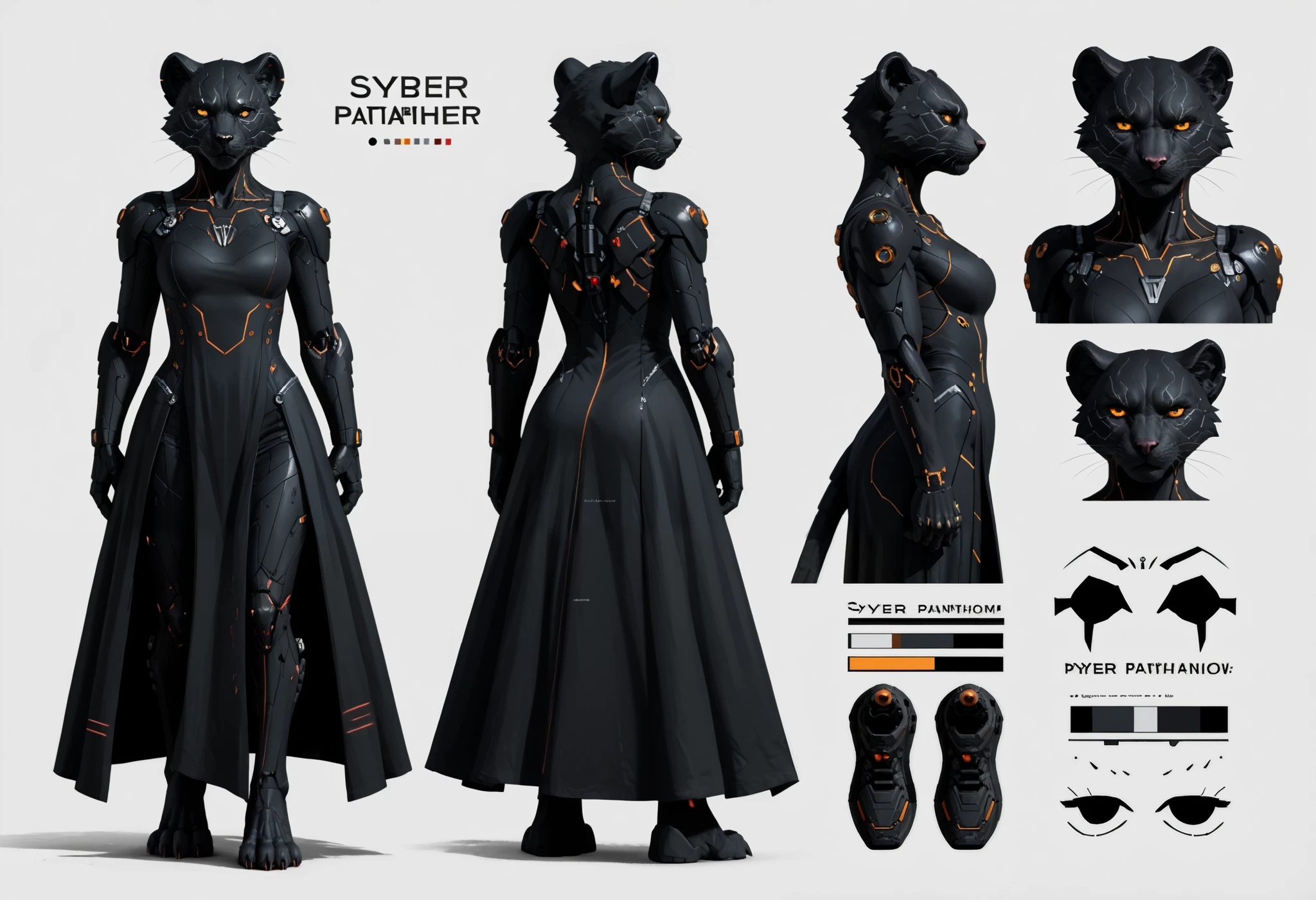 (zPDXL2), (PonyXLV6_Scores), source_anime, source_anthro, source_furry, Expressiveh, full body shot, asymmetric image, BREAK
lhata4564, 
(furry, anthro, cyber panther), (tactical RPG style), (cyber Witch, cyber dress, cyber magic, black panther), (concept art, character sheet:1.35), absurdres, perfect anatomy,
realistic, photorealistic