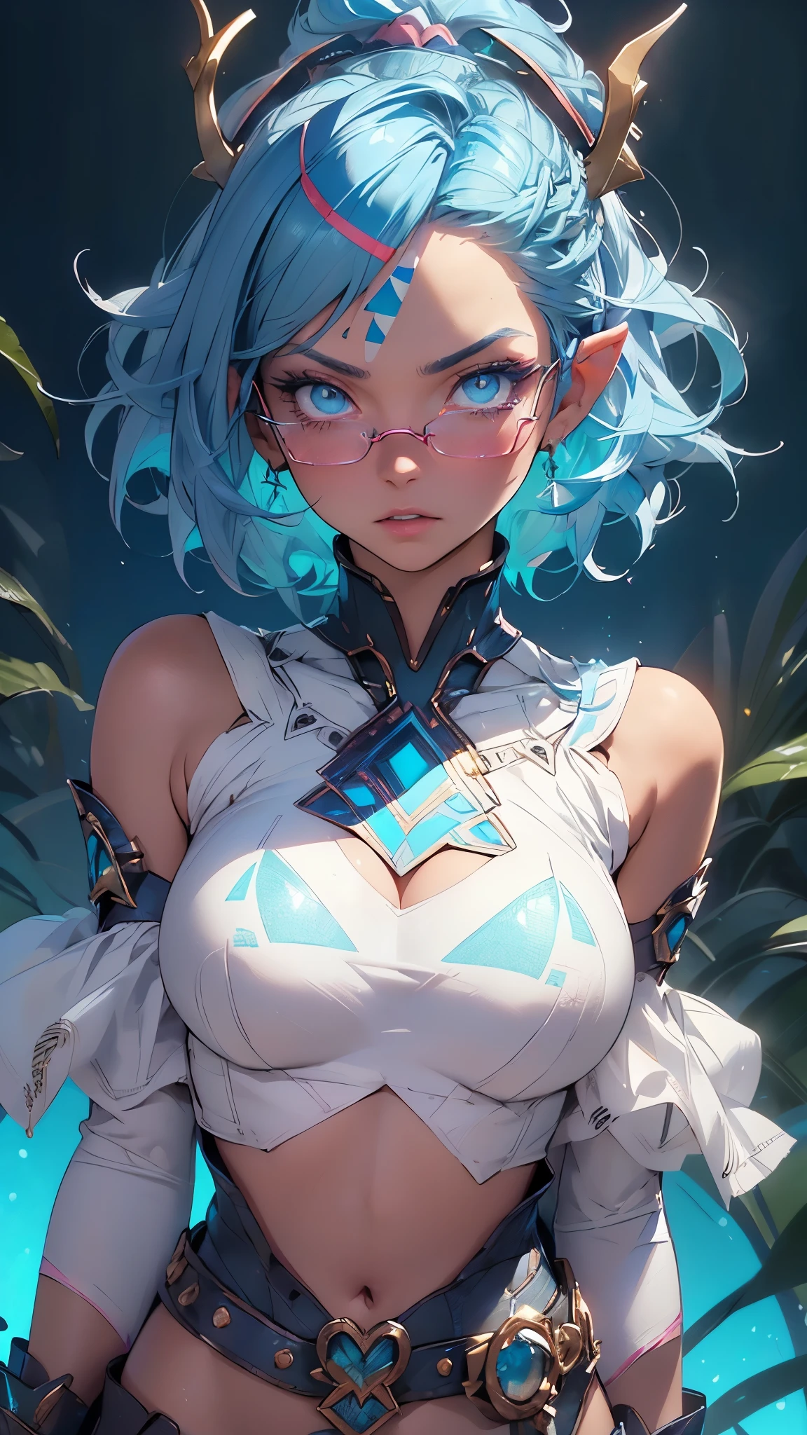 Female goddess quetzalcoatl, serious and sexy face, has a face of supernatural beauty, ((short white hair,white hair:1.3)), ((as well as Pink eyes)), (perfect anatomy) , (perfect eyes) Ihre Figur ist äußerst Lush, huge breasts, heavy breasts, Fitness hip,aztec armor, the breasts covered,Tear in the abdominal muscle,large abdominal muscle,white hair,(((dark black skin:1.3,dark brown skin))), woman,1Female,((milf,Mamma,tires,tires woman,45 years old, Female,adult)), (big boobs:1.5),sagging breasts,colored inner hair,((Pink_eyes:1.3))),complicated eyes,beautiful detailed eyes,symmetrical eyes,((((shiny skin:1.5,light skin: 1.5,Skin tanned,shiny skin,very shiny skin,shiny body,glowing skin)))),(Spider Belly,slender waist,wide hips,Baby-Body,pumped up legs,thick thighs),(((detailed face))),((strong body)), (lovable,slutty,sensual,seductive look,seductive,((erotic)),opulent,Lush,longing,((Not suitable for work)), ((Glasses:1.2)),queen,goddess,The fantasy,Provocative clothing,Show skin,(göttliche aztec armor:1.5,Femalee aztec armor:1.3),(Aztec style:1.5), bare belly, bare shoulders, Gold Bracelets,Detailed outfit,Decollete,Green Theme,red theme,golden theme,white theme,(((complicated outfit,complicated clothes))), (dynamic pose:1.0),arrogant face, arrogant smile, ,(centered,Adjust to dimensions,Rule of thirds), ((snowy pine forest)),winter,landscape:1.25,((complicated landscape)),((snow forest background)),Christmas tree, (Shiny winter decoration),highres,keen focus,(ultra detailed,extremely detail),(photorealistic artwork:1.37),(extremely detail CG unity 8k wallpaper),(((bright colors,lively topic))),(complicated),(​masterpiece),(best quality),