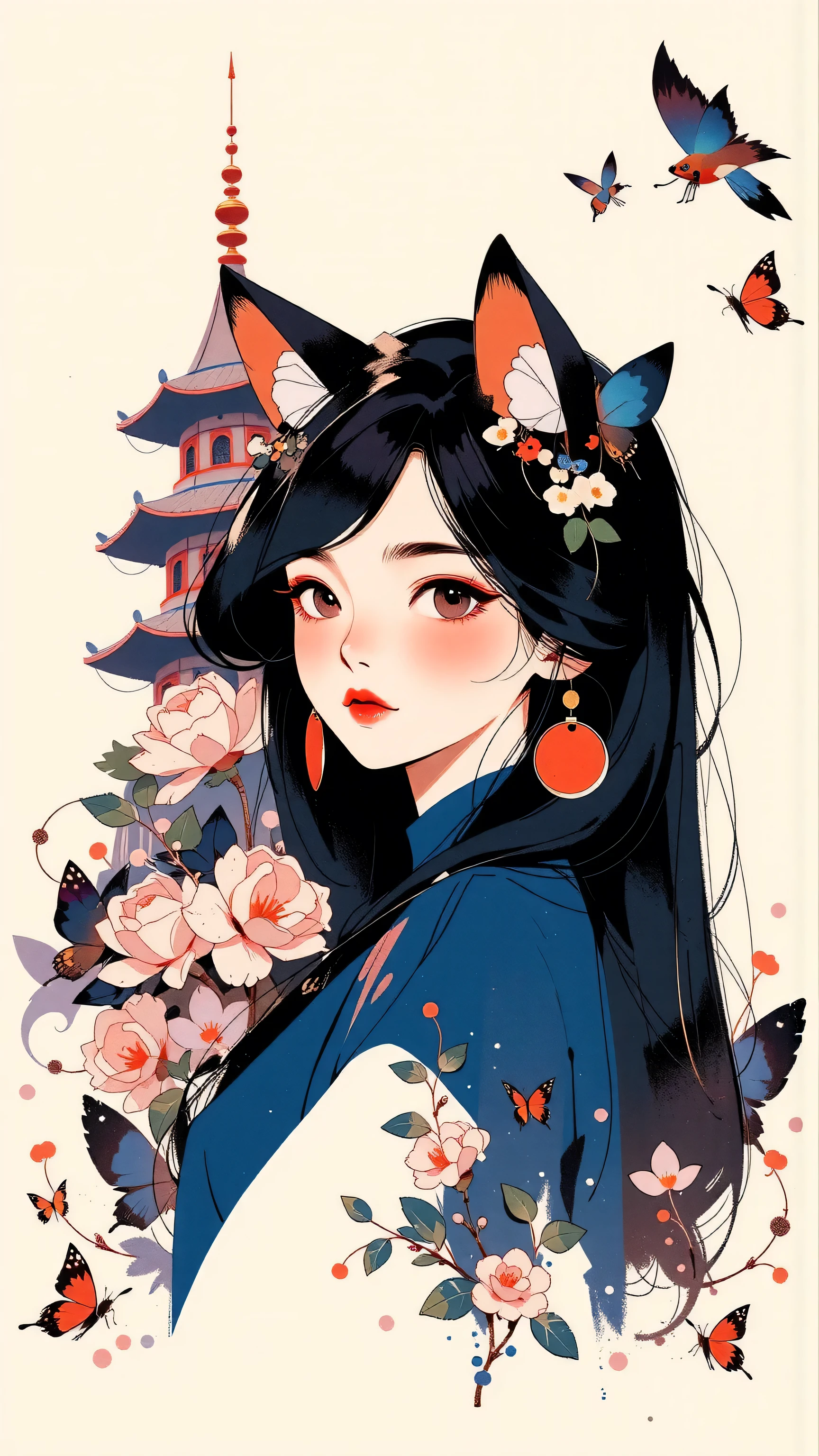 illustrated by Guo Chao style, poster design, in the style of psychedelic color schemes, hyper-detailed illustrations, 16k, a painting of a pagoda in the evening, in the style of graphic design-inspired illustrations, circular shapes detailed botanical illustrations, light cyan and orange can't believe how beautiful this is, mythological influences, chinapunk high quality, Super detailed, Super exquisite, 8k, Chinese Geisha with cat ears, big breasts, cleavage, looking at viewer, arms behind back, ulzzang, portrait, sexy, submissive, ((seductive)), ((heavy blushing)), shy, tease, Sharp focus, ((shiny skin)), ((naughty girl)), Ink Splatter:
(Surrealistic art、Impressionistic、Abstract、Chaotic、Creative、
(Brush stroke、Splatter technique、Black ink、Messy、Smeared、))
(Canvas or paper、Wet ink、(Mixed media、 unwiped brush、Splash effect、))
Ink Splatter art:
1.4, Ink painting, Artistic expression, Splatter technique:1.2, Abstract art, Messy detail:1.3,
Wet ink brush stroke:1.1, Chaotic and creative:1.4, Brush tip:1.2, Expressive brush, 1woman