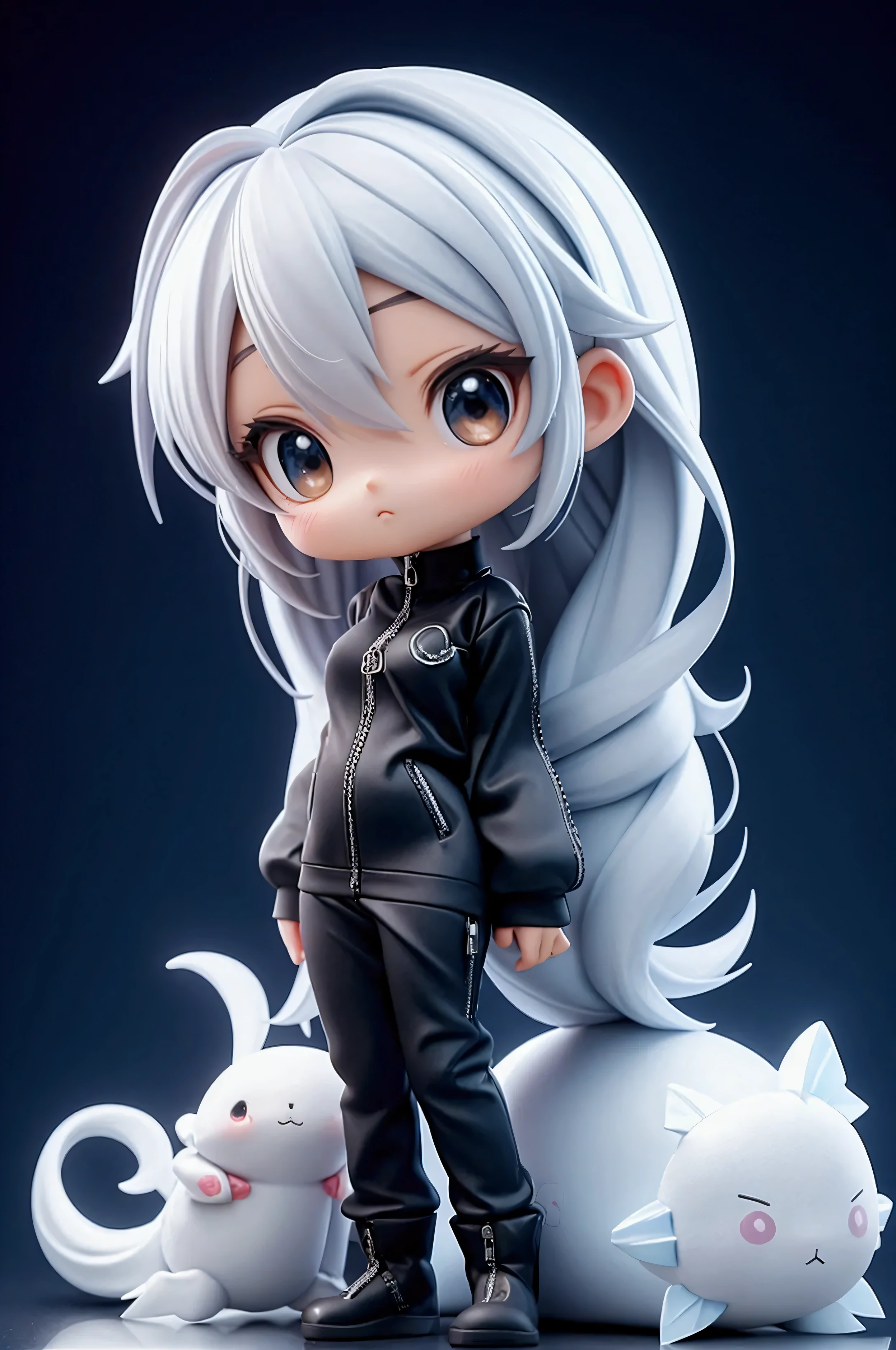 (Long sleeve t-shirt with zipper closure for the same character , Ahead, side, backward), (whole body); [3d; cute; [ 3D Toy Art ; anime style ; [shine; Pisces Constellation; Pisces Detail ;