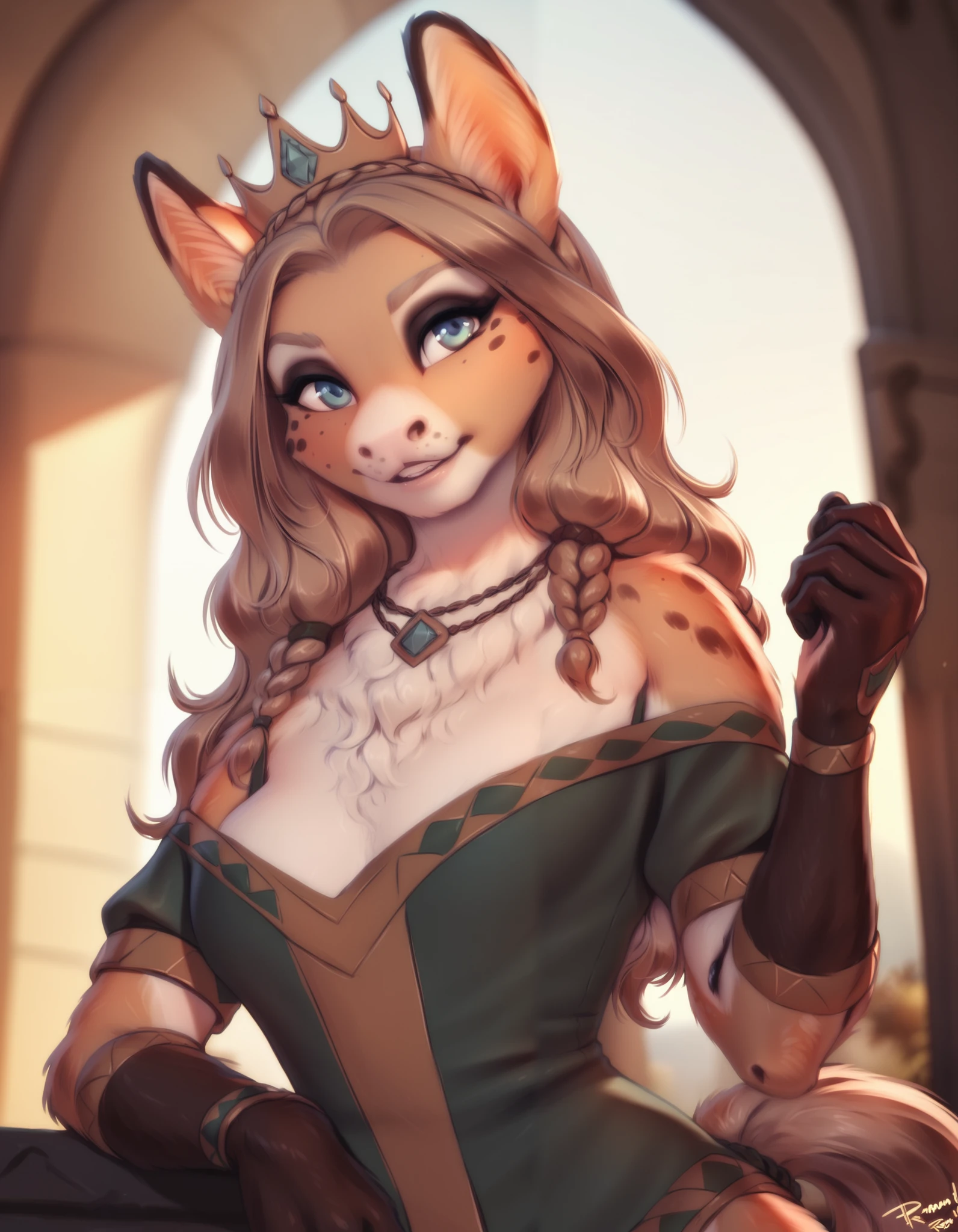 ((masterpiece,best quality)), 4k, highres, 1girl, solo, smile, brown dress, (perfumer outfit2:1.2),