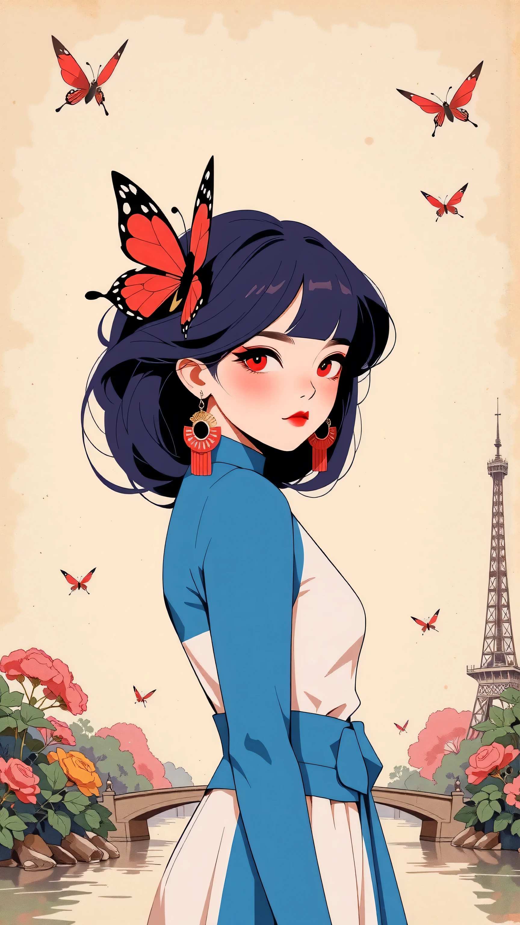 ((best quality)), ((masterpiece)), (detailed), masterpiece, Highest quality, Beautiful attention to detail, Very detailed, In detail, High resolution, Perfect Anatomy, colorful, pastel colour, One Girl, alone, (City pop illustrations), (City Pop Art), Simple Background, Retro Style, (Vaporwave City Pop), (1980s City Pop), (City Pop Anime), (river, bridge), Retro Style, 1980s Fashion, Cowboy Shot,The background is a vintage floral-patterned wallpaper that complements the artwork's colors. The line work is precise, with delicate shading that gives the illustration a 3D quality. The artwork fuses modern illustration techniques with traditional Japanese aesthetics, resulting in a visually striking, portrait, Shinobu_Kocho, butterfly_hairpiece, multicolored_hair, purple_hair, black_hair, big breasts, slender, arms behind back, white panties, cleavage, surreal, art nouveau, in the illustrative style of moebius, spaceships, aliens, fantasy, sci-fi, graphic novel, line drawing, french retro, bizarre, gallery worthy, work of uncanny art, ((best quality)), ((masterpiece)), (detailed), perfect face of cyberpunk mecha japanese girl, neon red eyes, neon blue body, neon purple hair, ((monochromatic neon red, blue, and purple color palette)), surreal, art nouveau, in the illustrative style of moebius, spaceships, aliens, fantasy, sci-fi, graphic novel, line drawing, french retro, bizarre, gallery worthy, work of uncanny art, ((huge breasts)), ((cleavage)), sexy, submissive, seductive, big breasts, cleavage, looking at viewer, arms behind back, ulzzang, portrait, sexy, submissive, ((seductive)), ((heavy blushing)), shy, tease, Sharp focus, ((shiny skin)), ((naughty girl)), young asian harujuku hentai girl, big breasts, amd very pronounced cleavage, hyperreal, 16k, ultra-detailed,