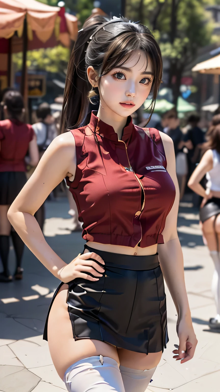 (((  top quality))), (( Masterpiece  )), (    Details), ((Alone)), ((((((A girl dressed as Isuzu Chito)))))),  ((( slender body:1.4, Big Breasts , Thick Ass,  slim,  Thin Waist ,  toned thick thighs,  Thin legs))),(    pretty nipples with visible buttocks,  camel toe    ,Camel hoof), ((      growing skin with semen on my belly    ,    white skin,      growing skin with semen on my belly    )), Mysterious Light,  ((( Girl with a well-groomed face   ))), ((  big eyes)), ((((((Droopy eyes)))))), ((((   closes the eye )))), ((((   accurate anatomy )))),    Completely-valid   ,    Eye Shadow ,     earrings for women alone  ,    Necklaces    , (((((aaisuzu, 1girl, ponytail, brown eyes, uniform, red shirt,  aiguillette , black skirt, white thighhighs, sleeveless:1.1))))),((( random gravure pose))),(((Amusement park background))),Pull Down Skirt,Pull by Self,Pull by Others,Pull Aside,Cum in Skirt,