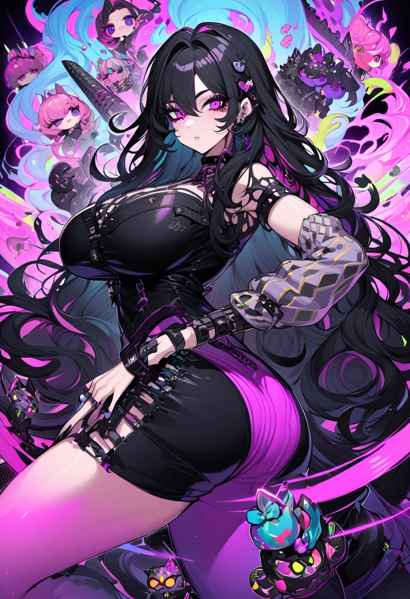  Original New Selfie of a beautiful anime girl with a gothic style GummyPunk , Ideal for an original new Vtuber avatar,  designed as much as for
2D with a unique style and a feminine outfit :  New redesign of the Vtuber avatar that embodies an impressive anime girl with long hair with a unique GummyPunk style,  combining gothic elements with vibrant , aesthetics inspired by candies . its length,  jet-black hair is styled in loose waves with neon flashes like for big buttocks ,  big breasts,  big legs of Mila , big ass,  busty , the debt, Slut with big ass  