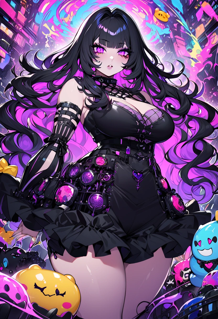  Original New Selfie of a beautiful anime girl with a gothic style GummyPunk , Ideal for an original new Vtuber avatar,  designed as much as for
2D with a unique style and a feminine outfit :  New redesign of the Vtuber avatar that embodies an impressive anime girl with long hair with a unique GummyPunk style,  combining gothic elements with vibrant , aesthetics inspired by candies . its length,  jet-black hair is styled in loose waves with neon flashes like for big buttocks ,  big breasts,  big legs of Mila , big ass,  busty , the debt, Slut with big ass  