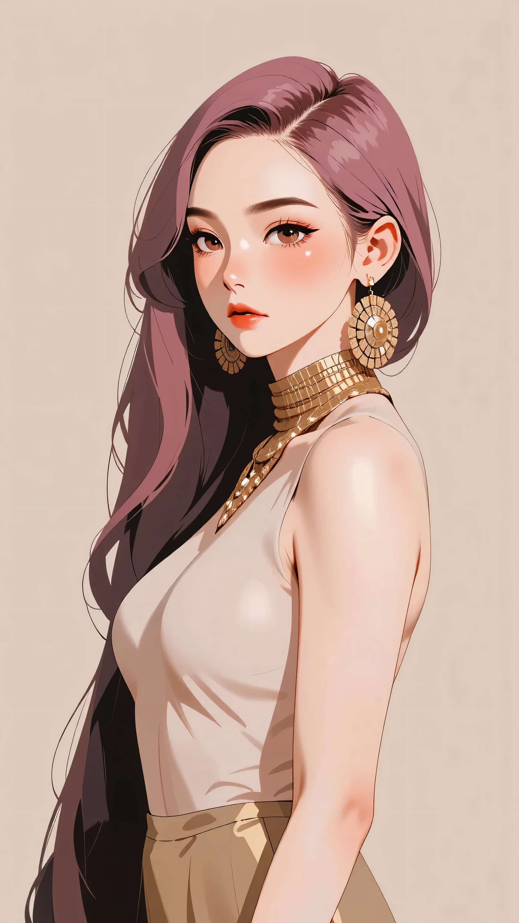 young asian girl, petite, slender, flat chest, femboy, pink hair, gold metallic micro bikini, gold eyes, gold jewelry,