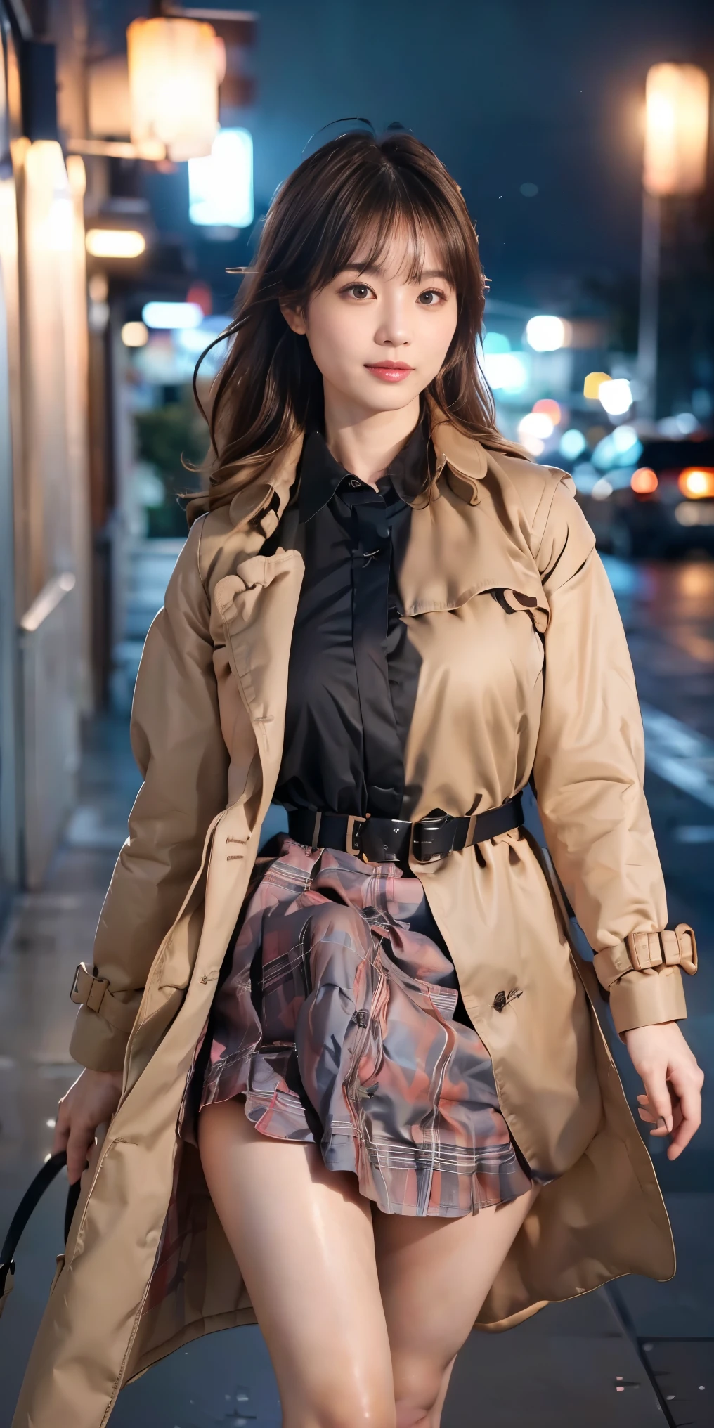 (Biologically correct limb count),Full body, including face,4K,Focus on the masterpiece face,Well-proportioned facial features,Delicate descriptive eyes,(One beautiful woman),(Red Shirt,Black jacket,black plaid skirt),(Grin),Photos with white borders,looking at the camera,Kiyomizu-dera Temple Walking,Walking down the stairs,((High heels))