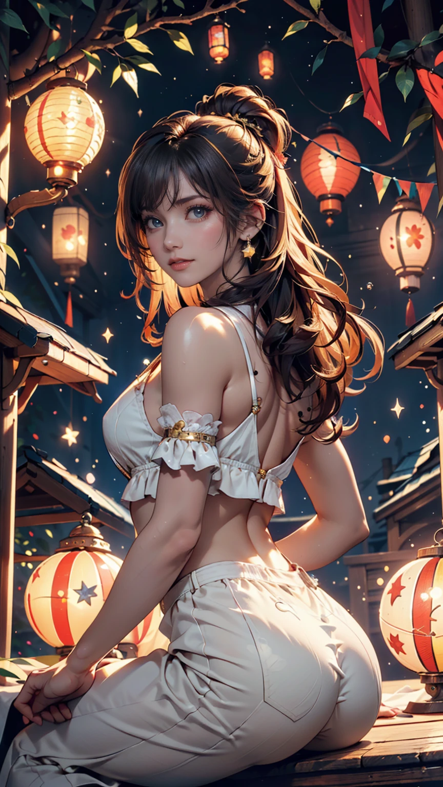 ((masterpiece, Highest quality, Super Definition, High resolution)), alone, beautiful girl, Shining Eyes, Perfect Eyes, , Blue Theme, yukata, firework、Sexy proportions、Narrow waist、Delicate limbs、Sexy
