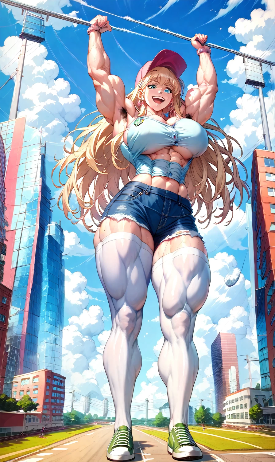 Woman takes experimental growth hormone and is transformed into a towering 70ft tall giantess with long sturdy limbs, thick triceps, powerful glutes and trapezius muscles, and massive elongated breasts.